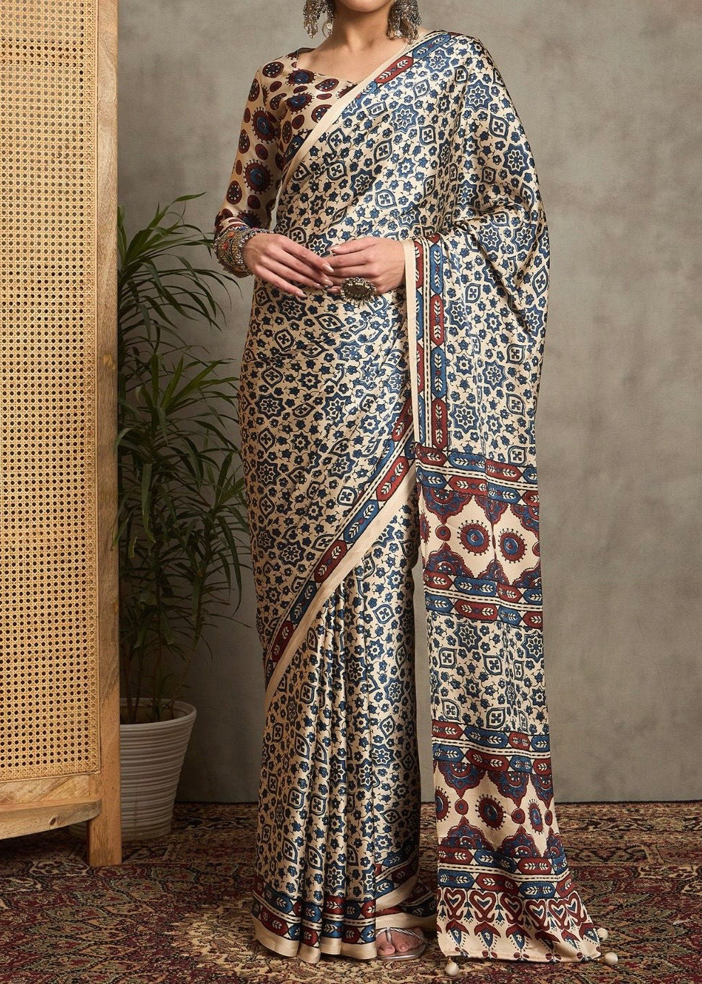 Noor Ajrakh Printed Premium Modal Silk Saree