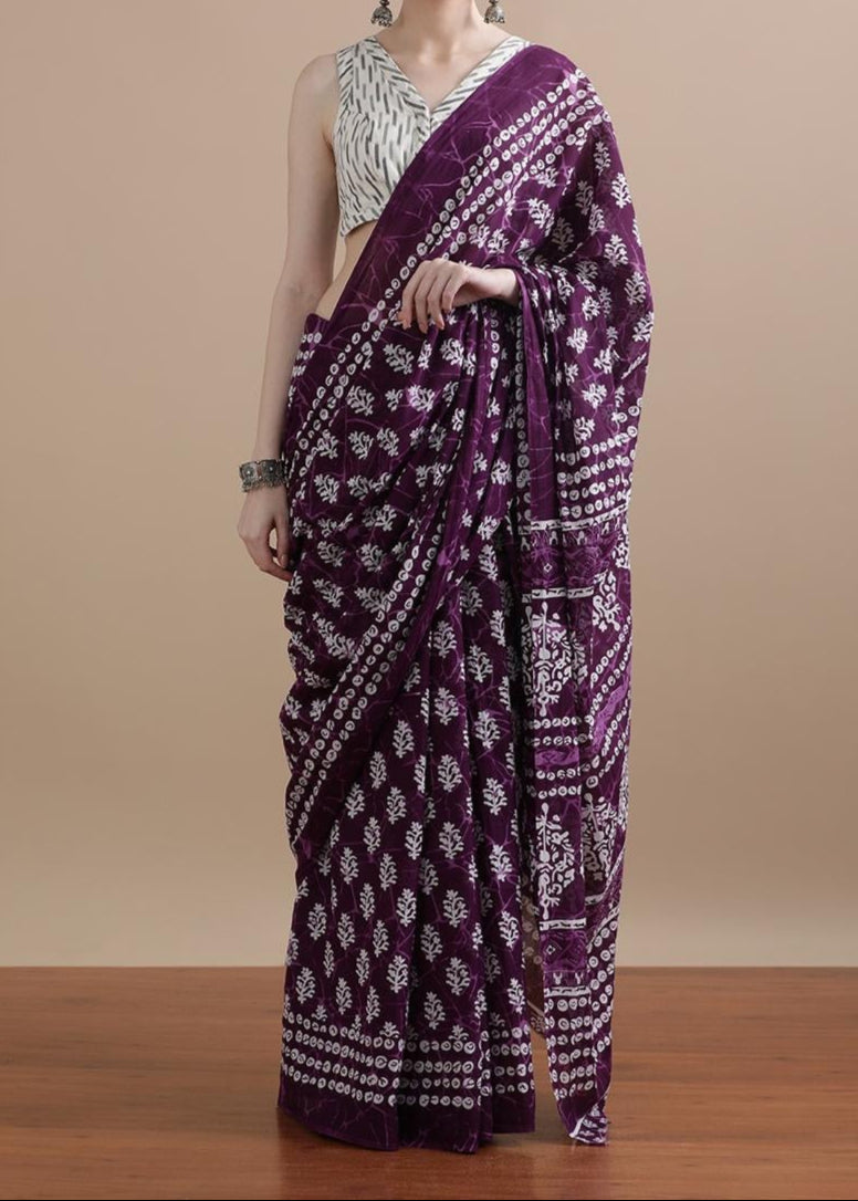 Komal Wine Mul Cotton Saree
