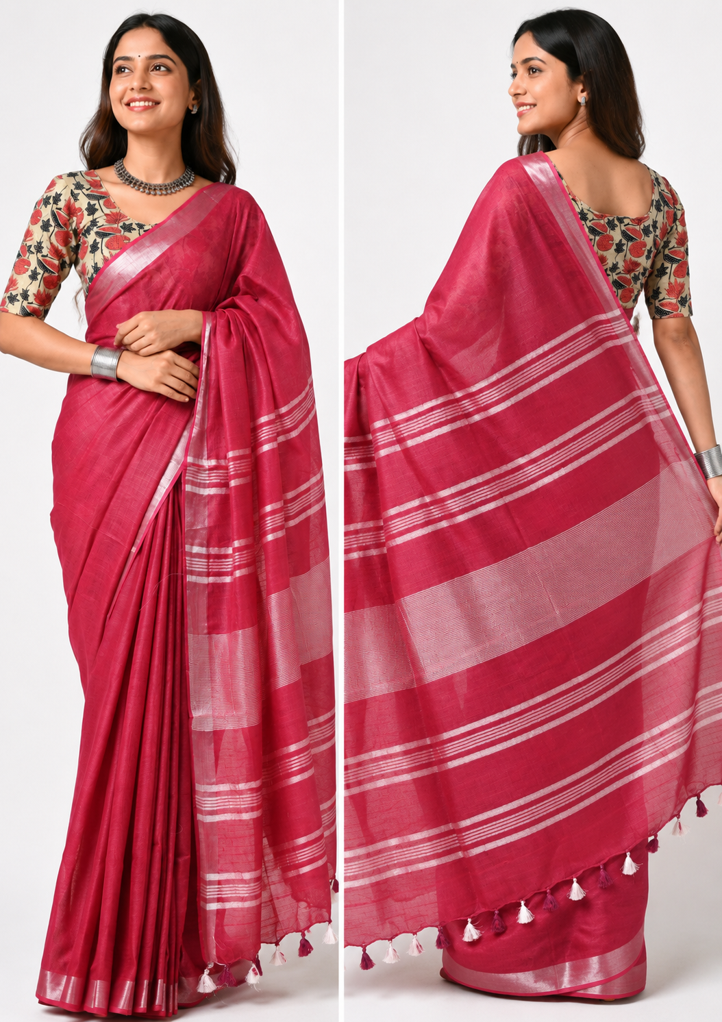 Peachish Pink Meera Linen Cotton Saree