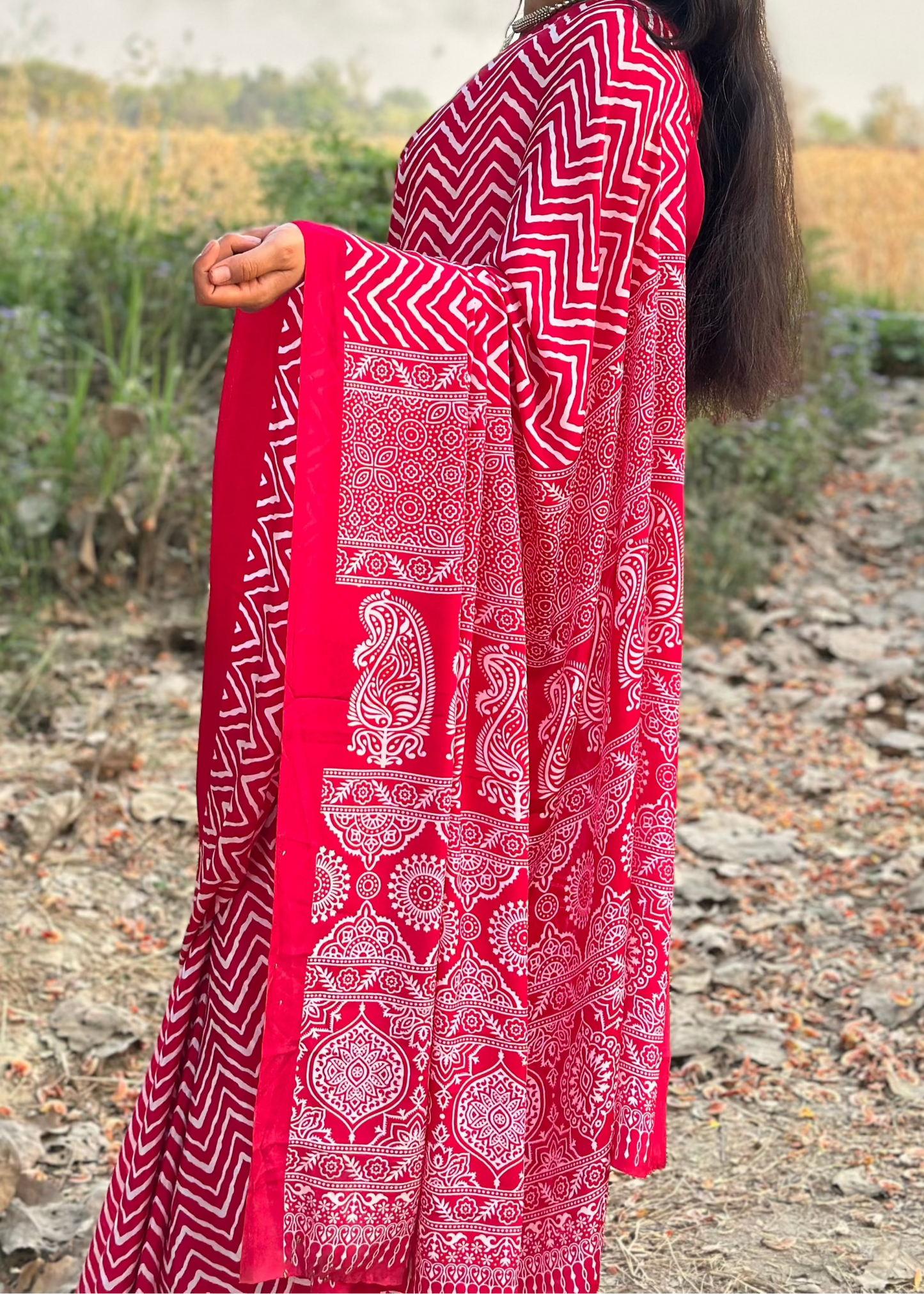Lehariya Saree with Ajrakh Pallu