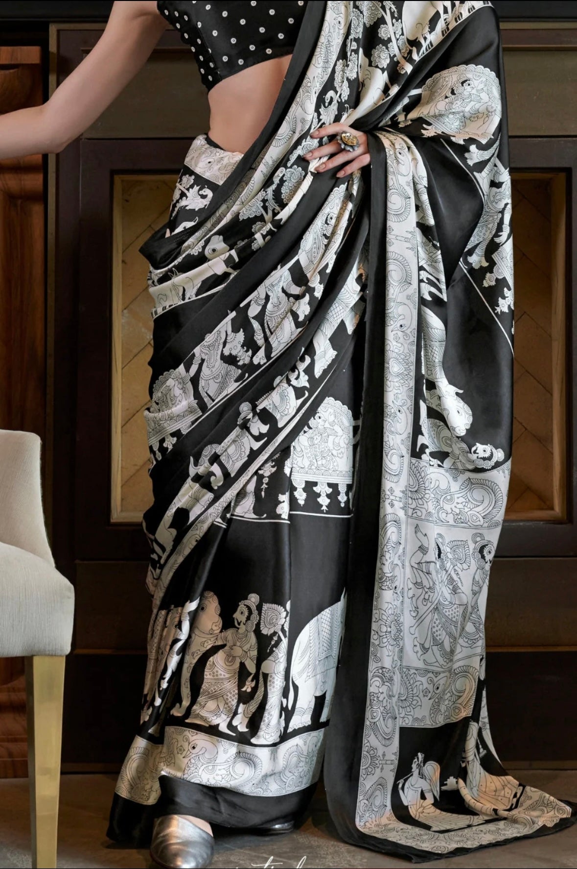 Black and White Kalamkari Saree