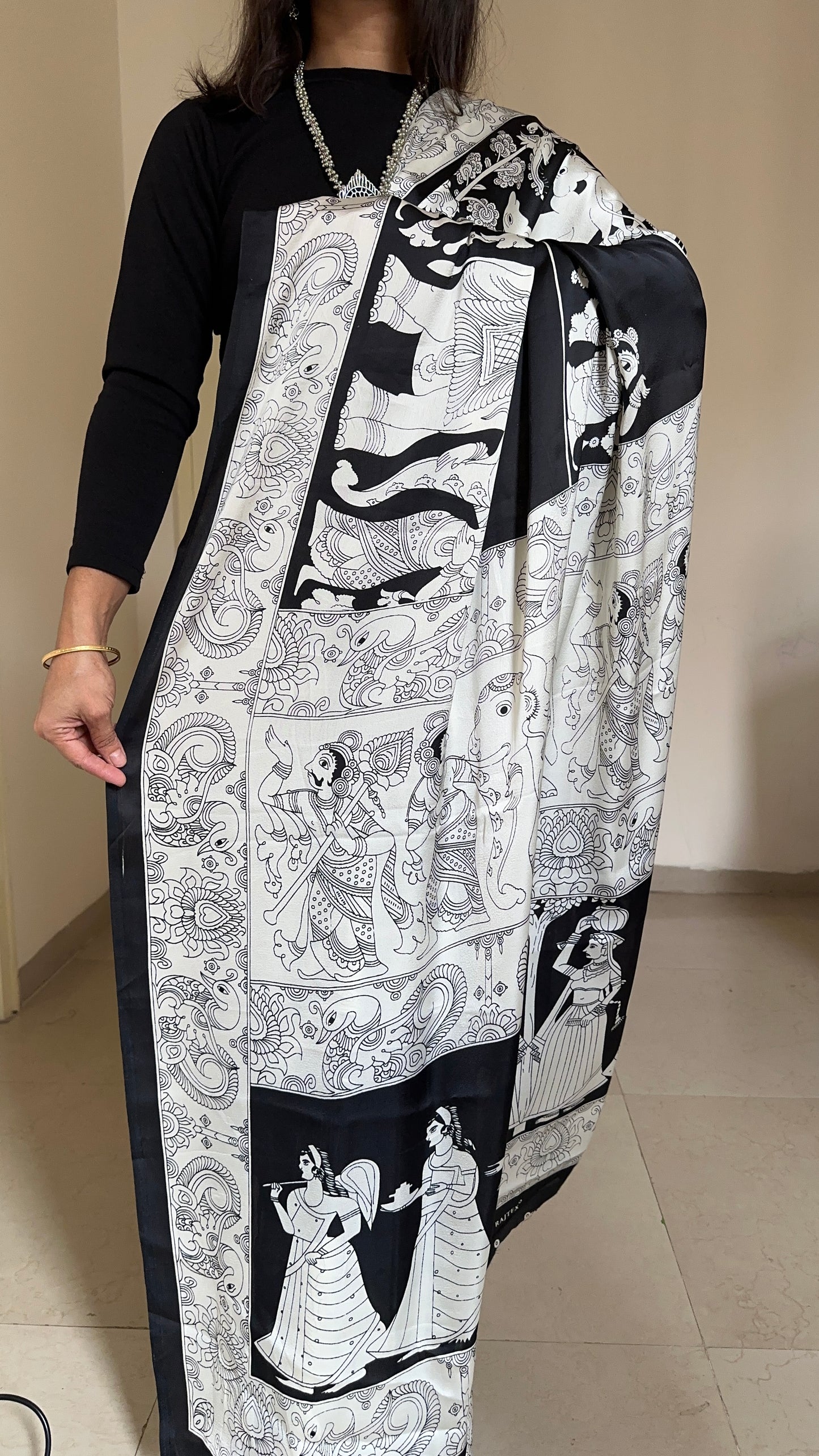 Black and White Kalamkari Saree