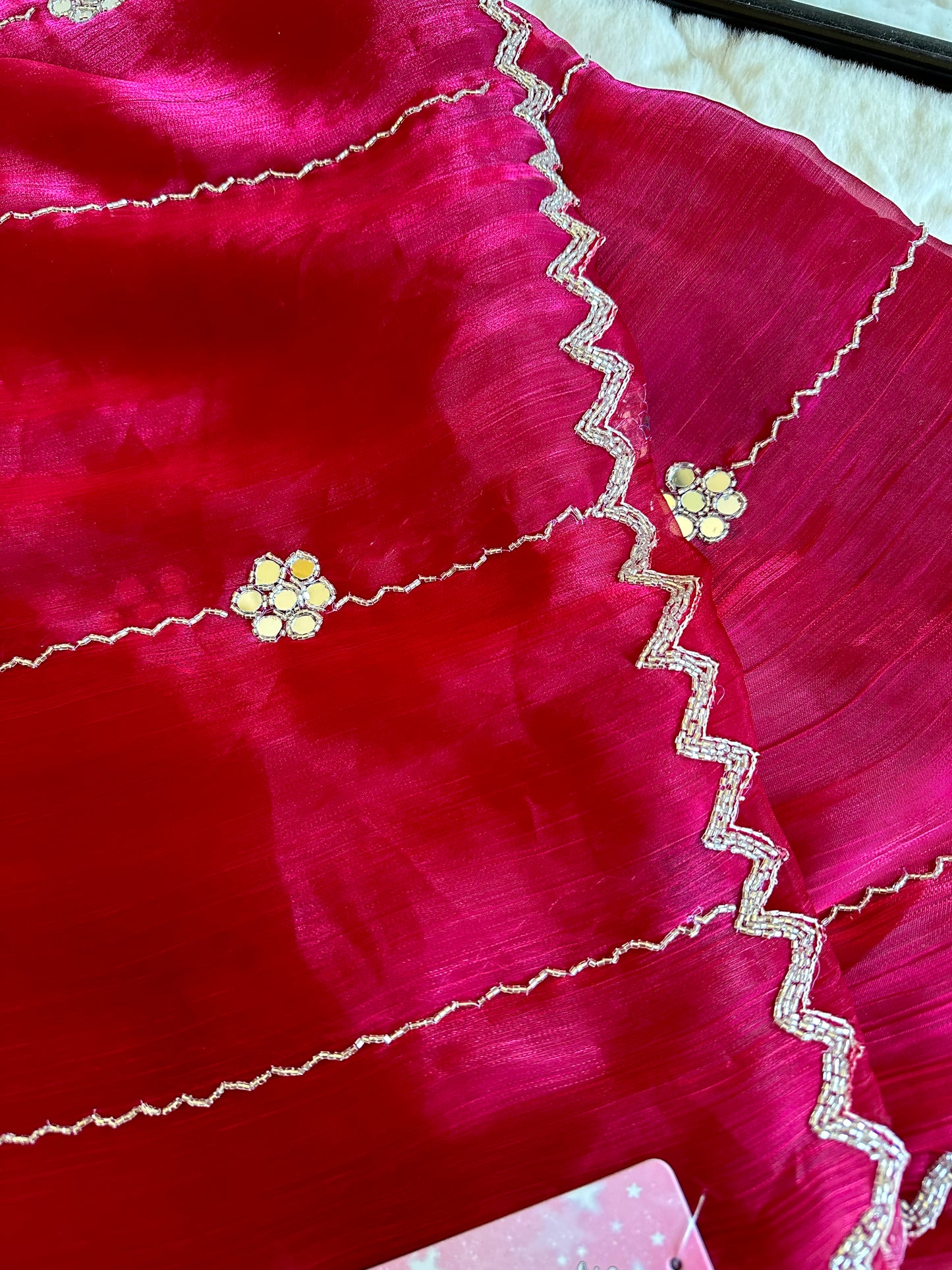 Hand embroidery with mirror JC saree