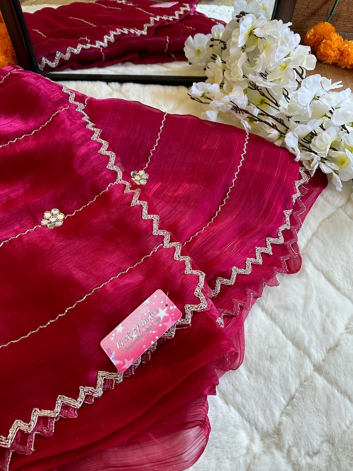 Hand embroidery with mirror JC saree