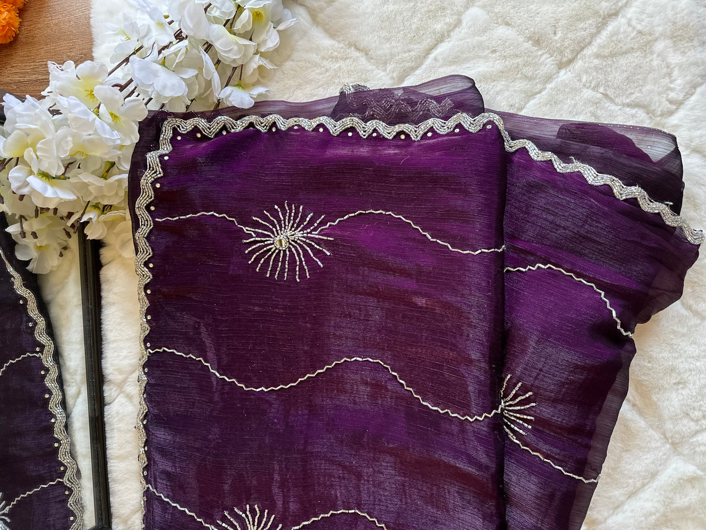 Sunshine Hand Embroidered Purple JC Saree