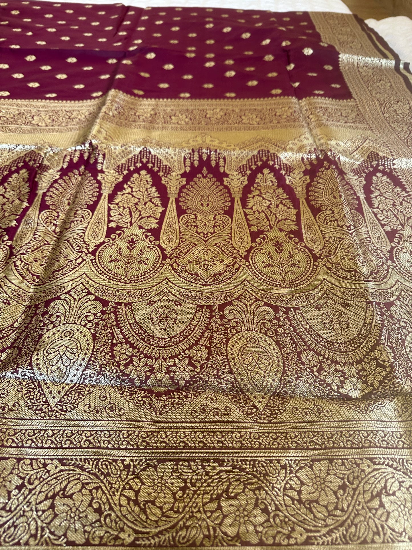 Purple Jal Banarasi Saree with work on bouse