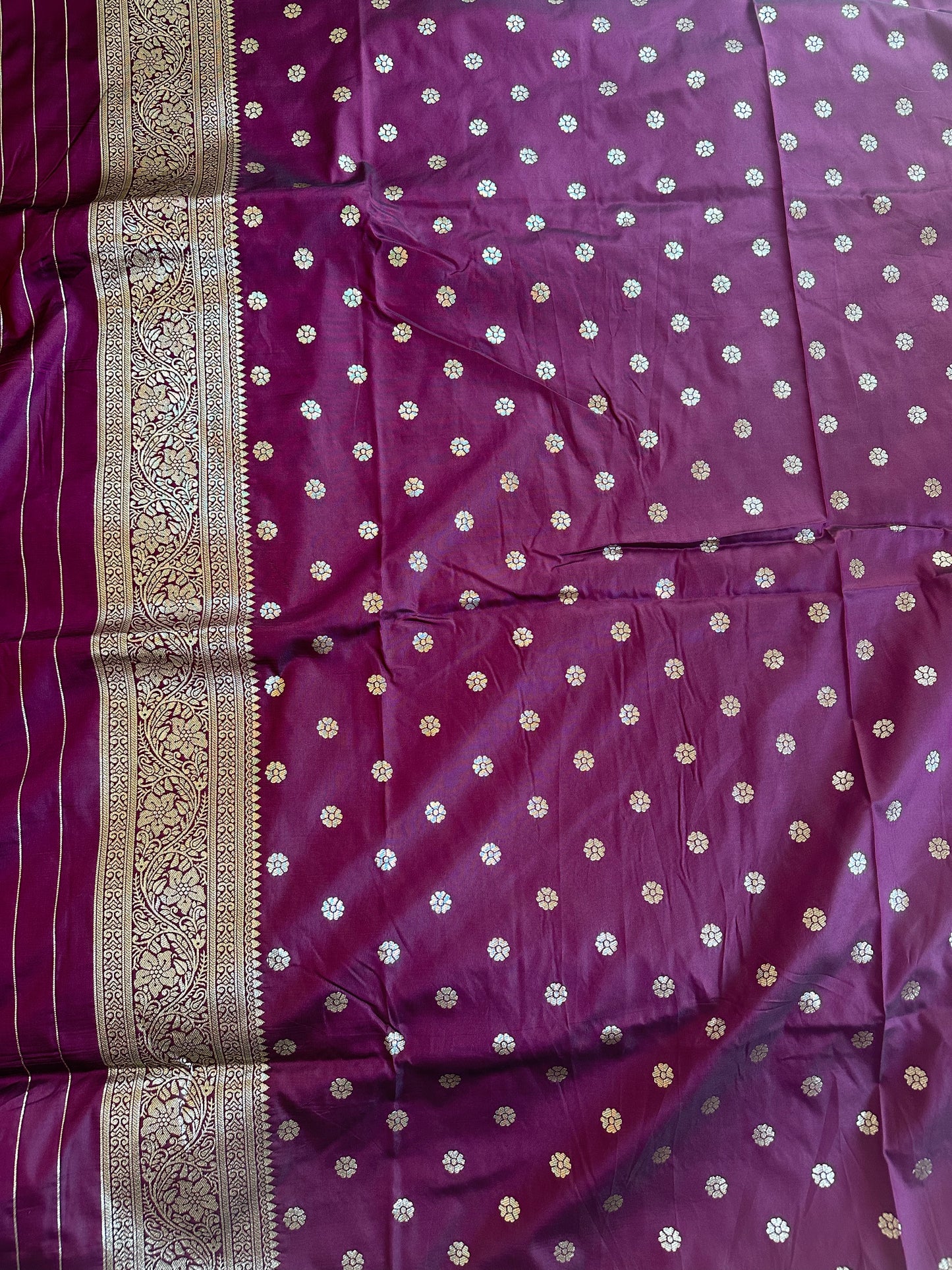 Purple Jal Banarasi Saree with work on bouse