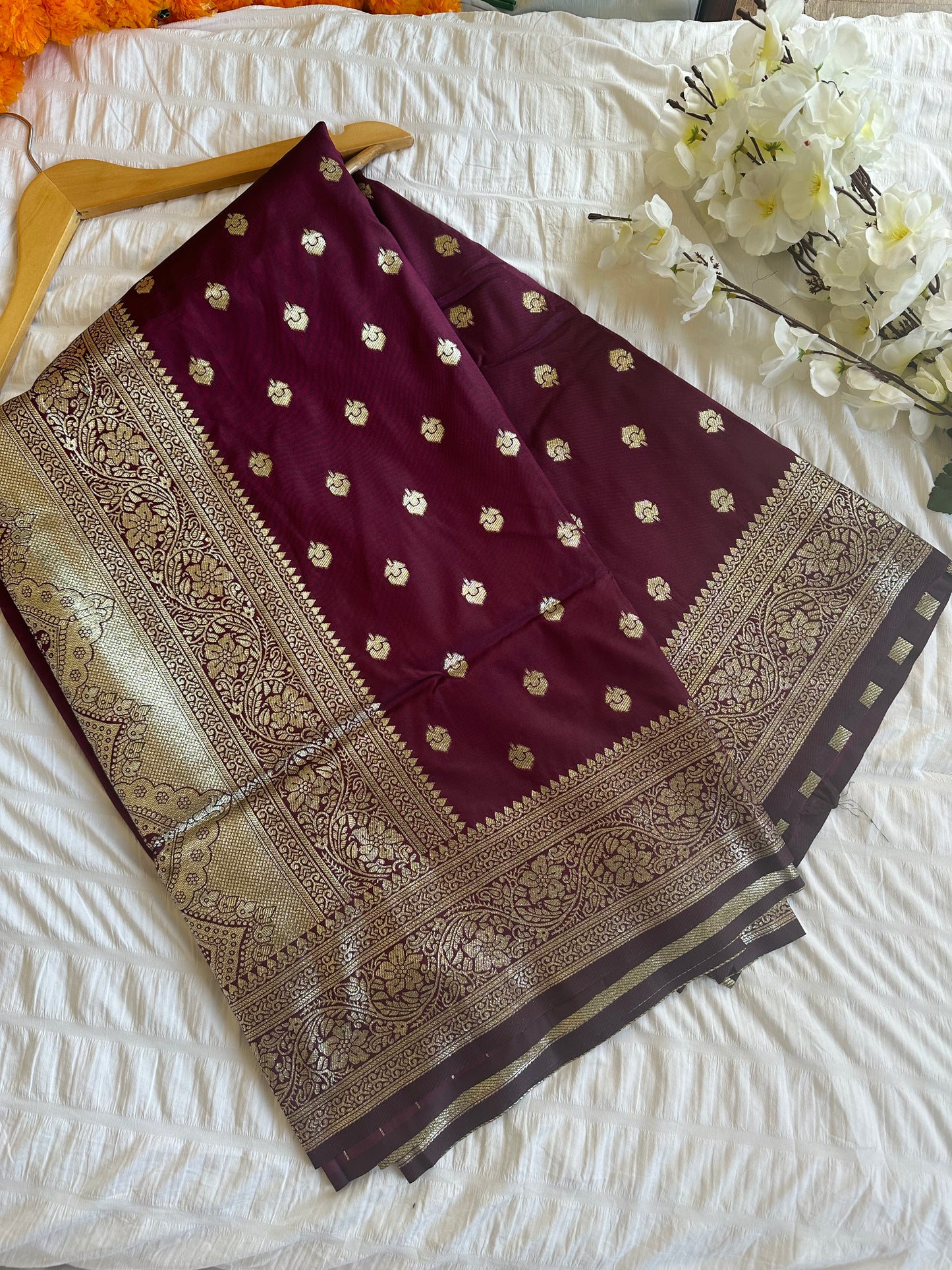 Purple Jal Banarasi Saree with work on bouse