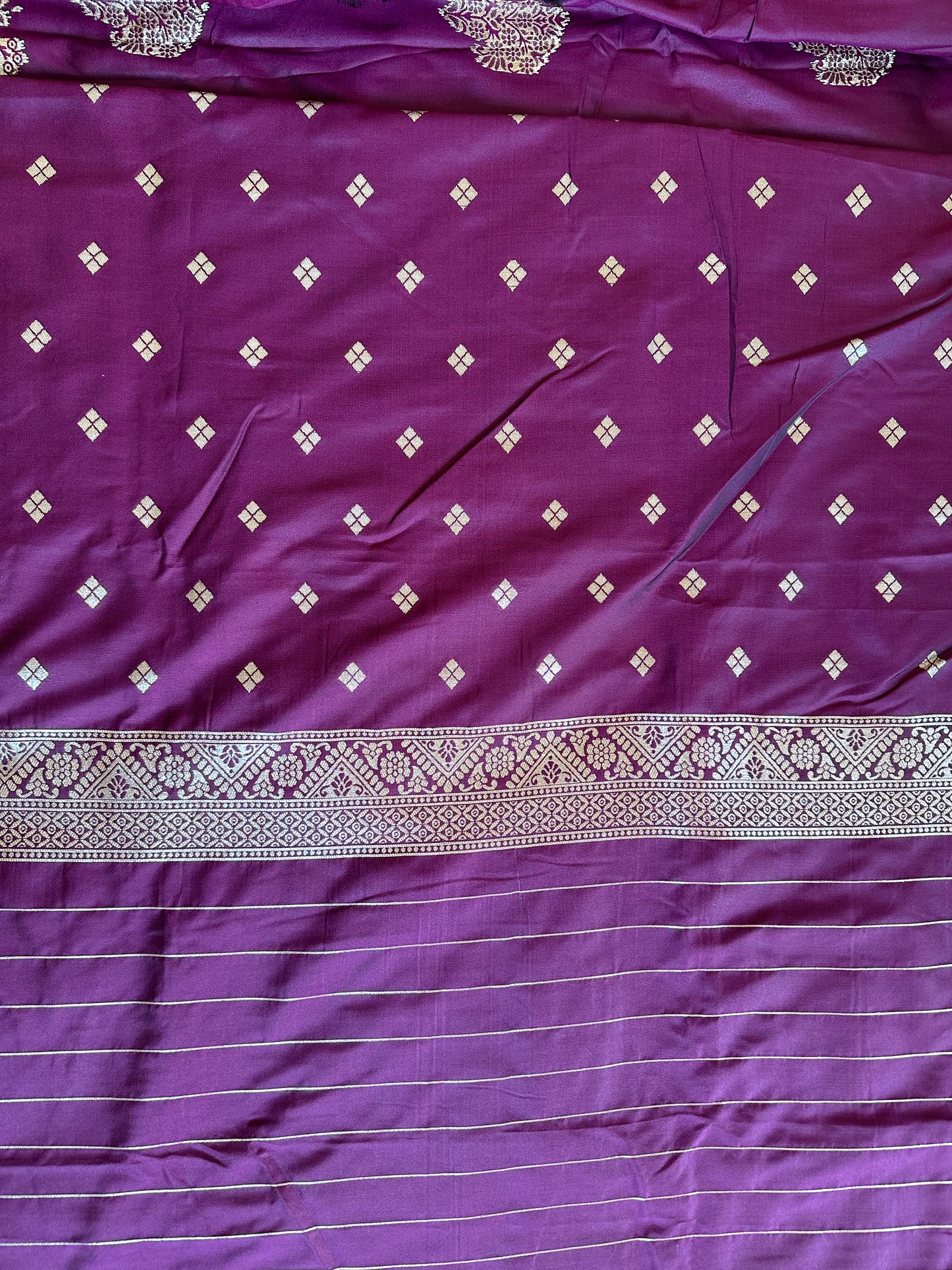 Purple Parrot Golden Zari Work Banarasi Saree