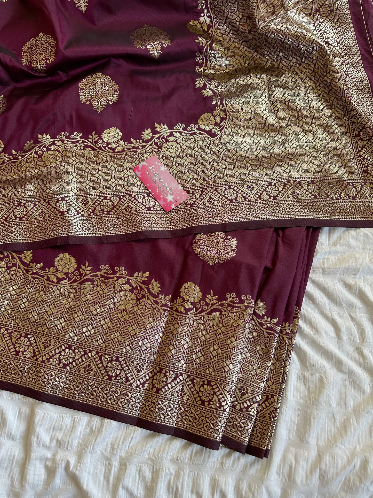 Purple Parrot Golden Zari Work Banarasi Saree