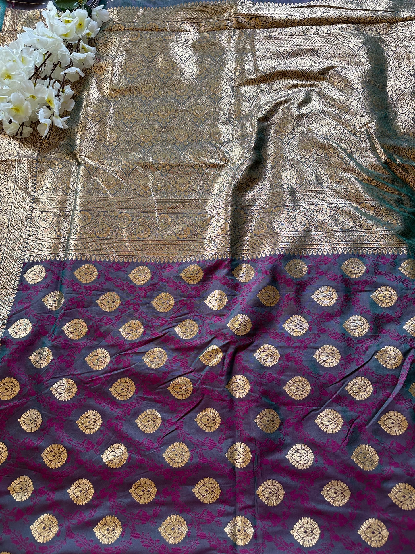 Peacock Green and Purple Banarasi Saree