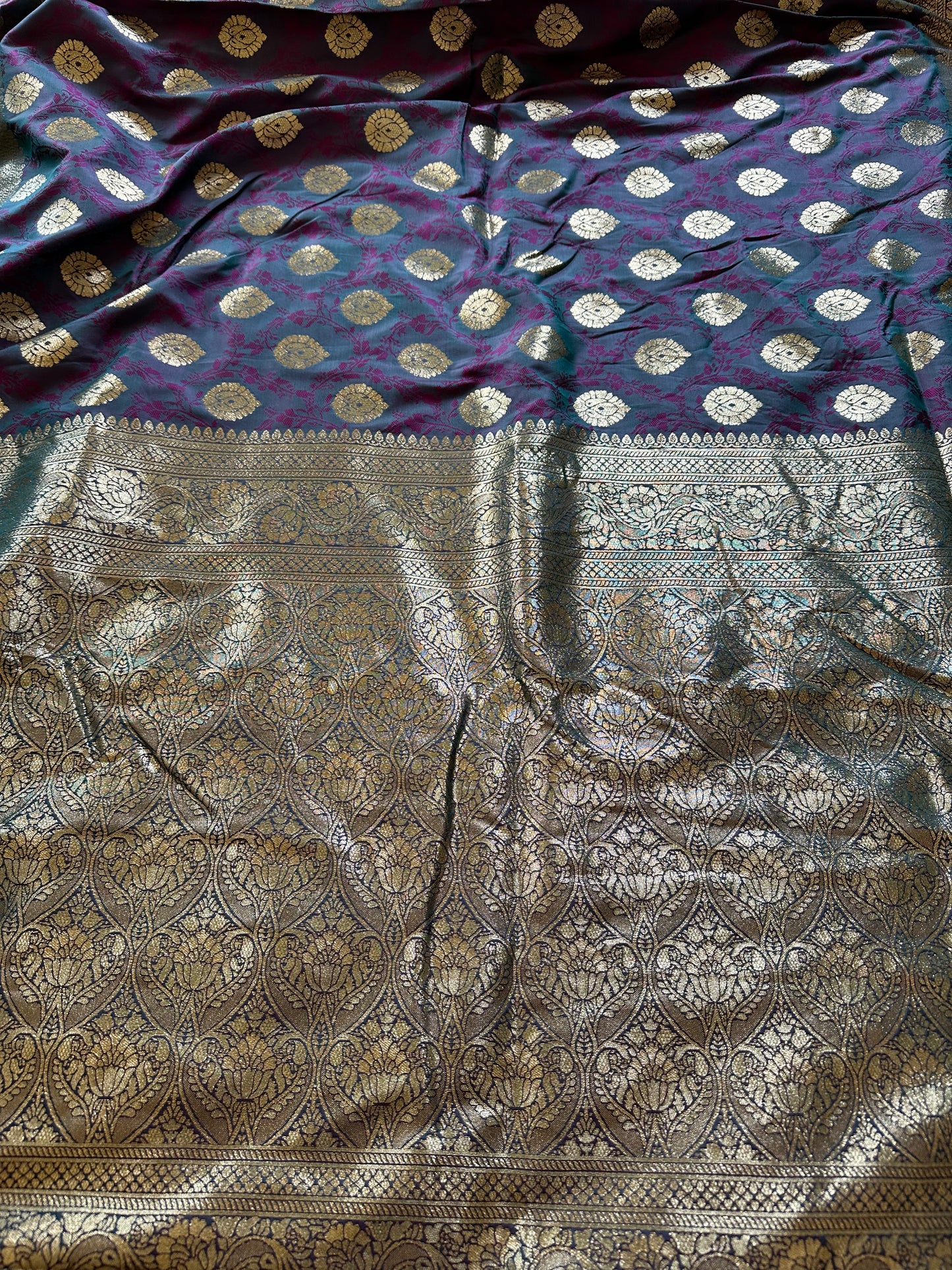 Peacock Green and Purple Banarasi Saree