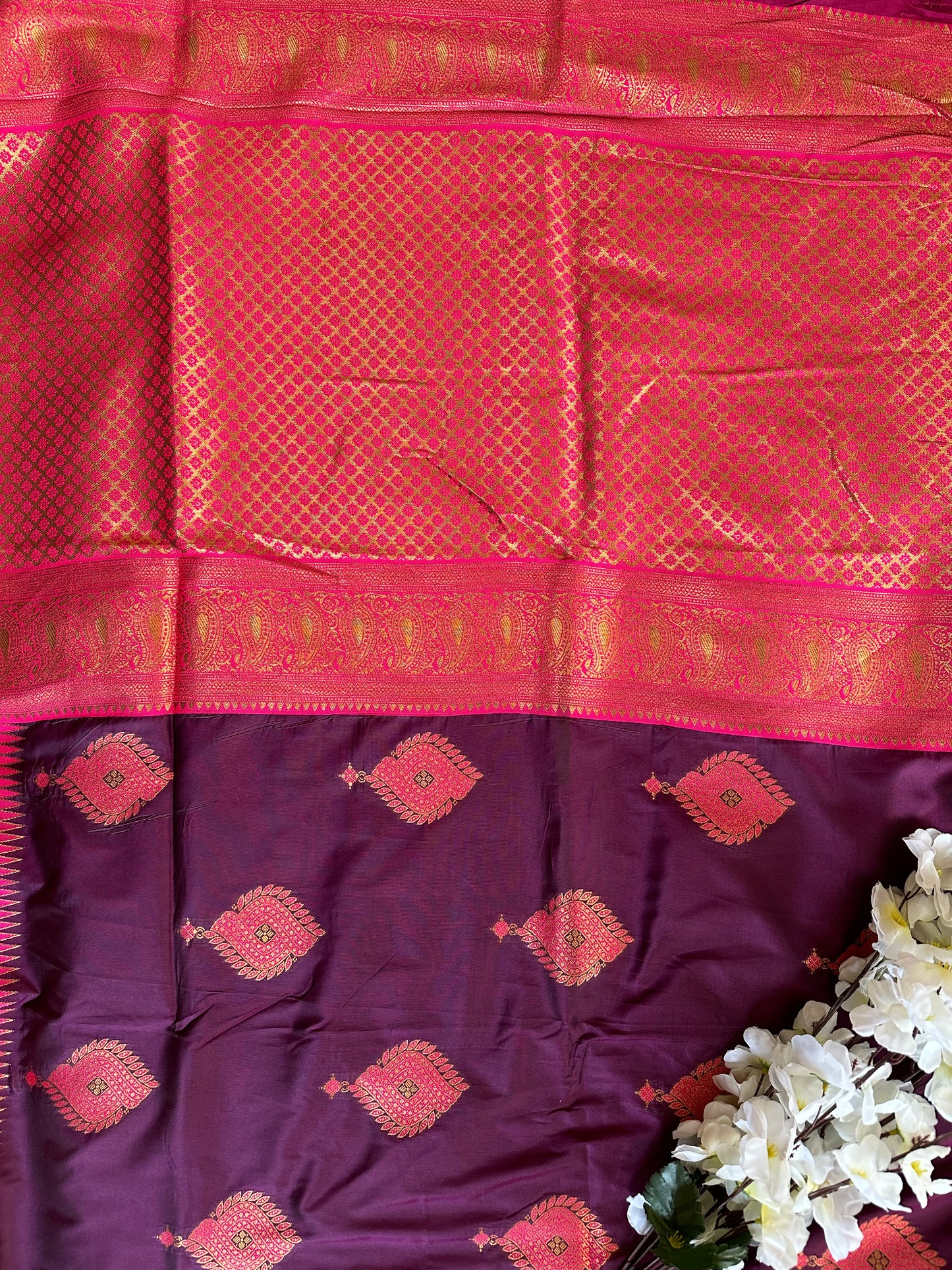 Red Pink Mix Banarasi Saree