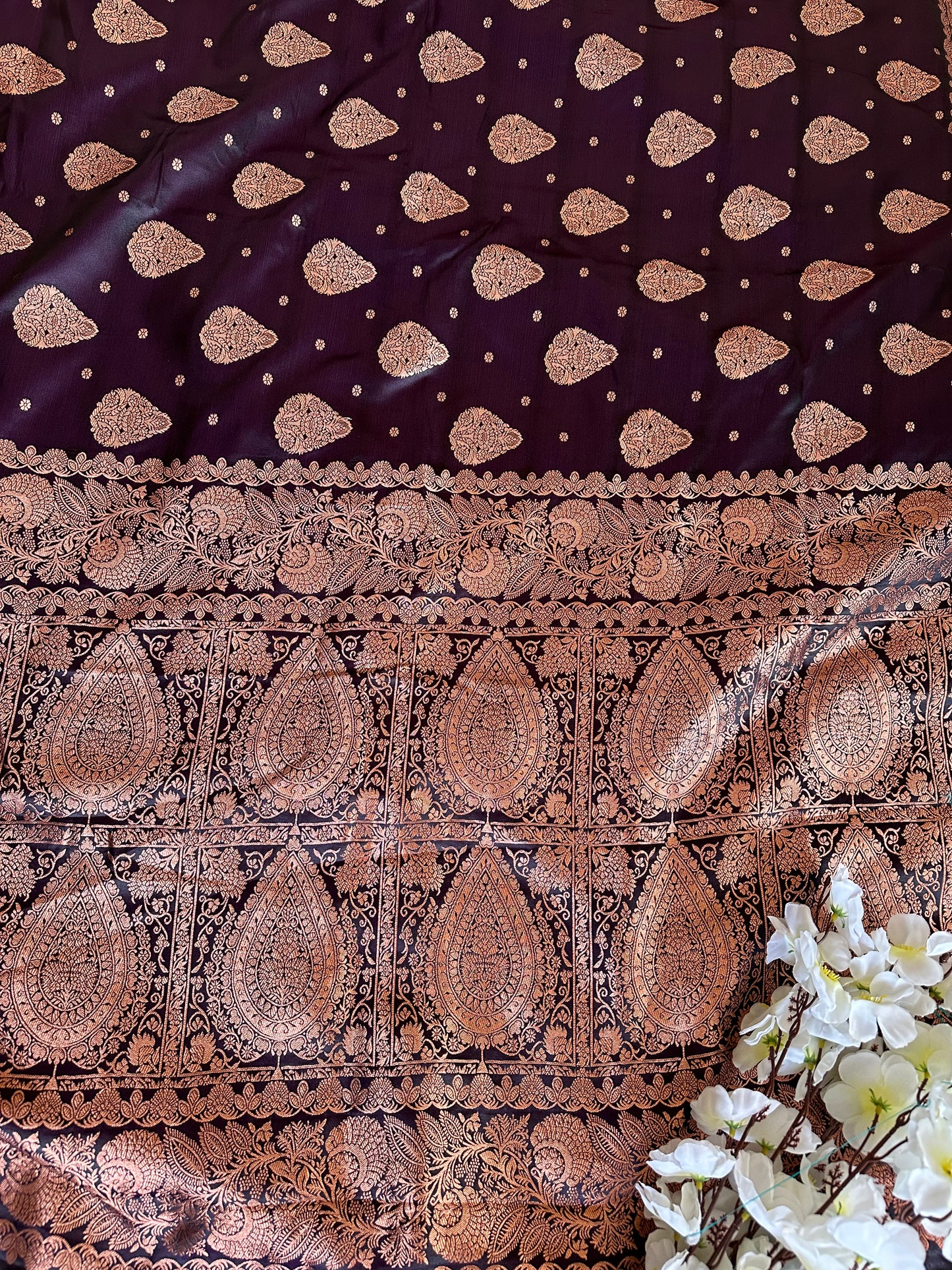 Banarasi Soft Silk Purple Saree with Golden Zari Work