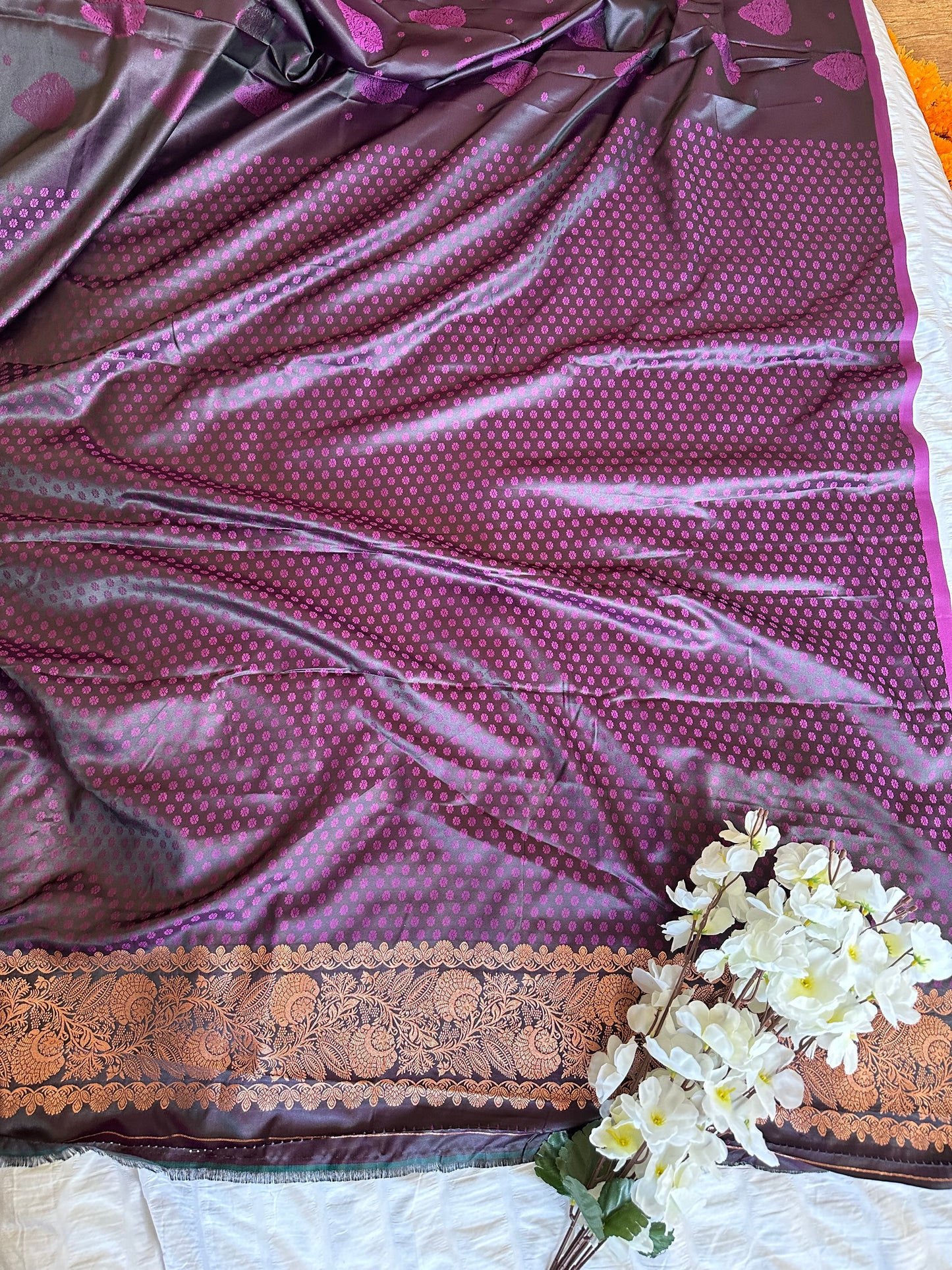 Banarasi Soft Silk Purple Saree with Golden Zari Work