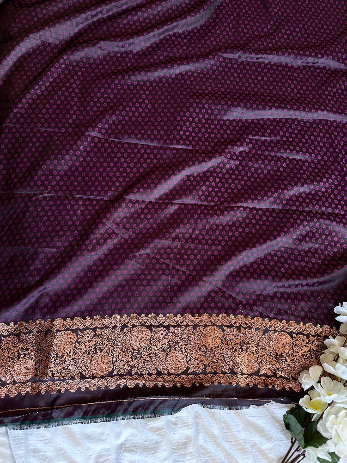 Banarasi Soft Silk Purple Saree with Golden Zari Work