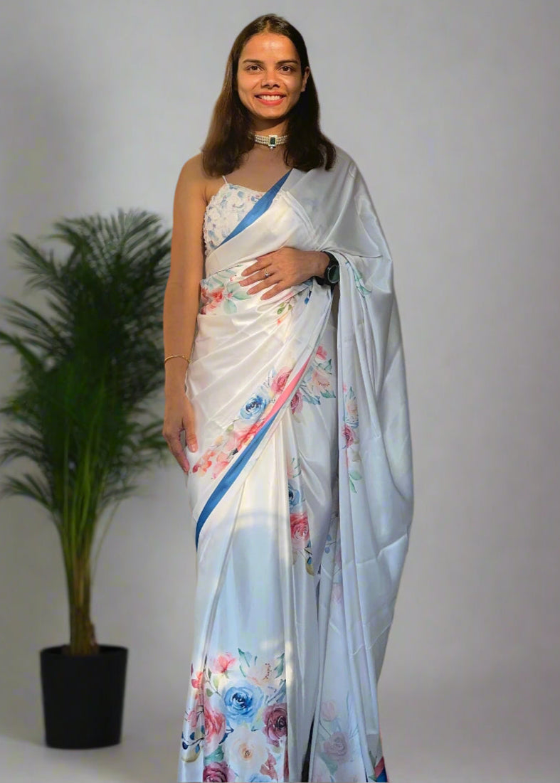 Alia Bhat Floral Printed Satin Silk Saree
