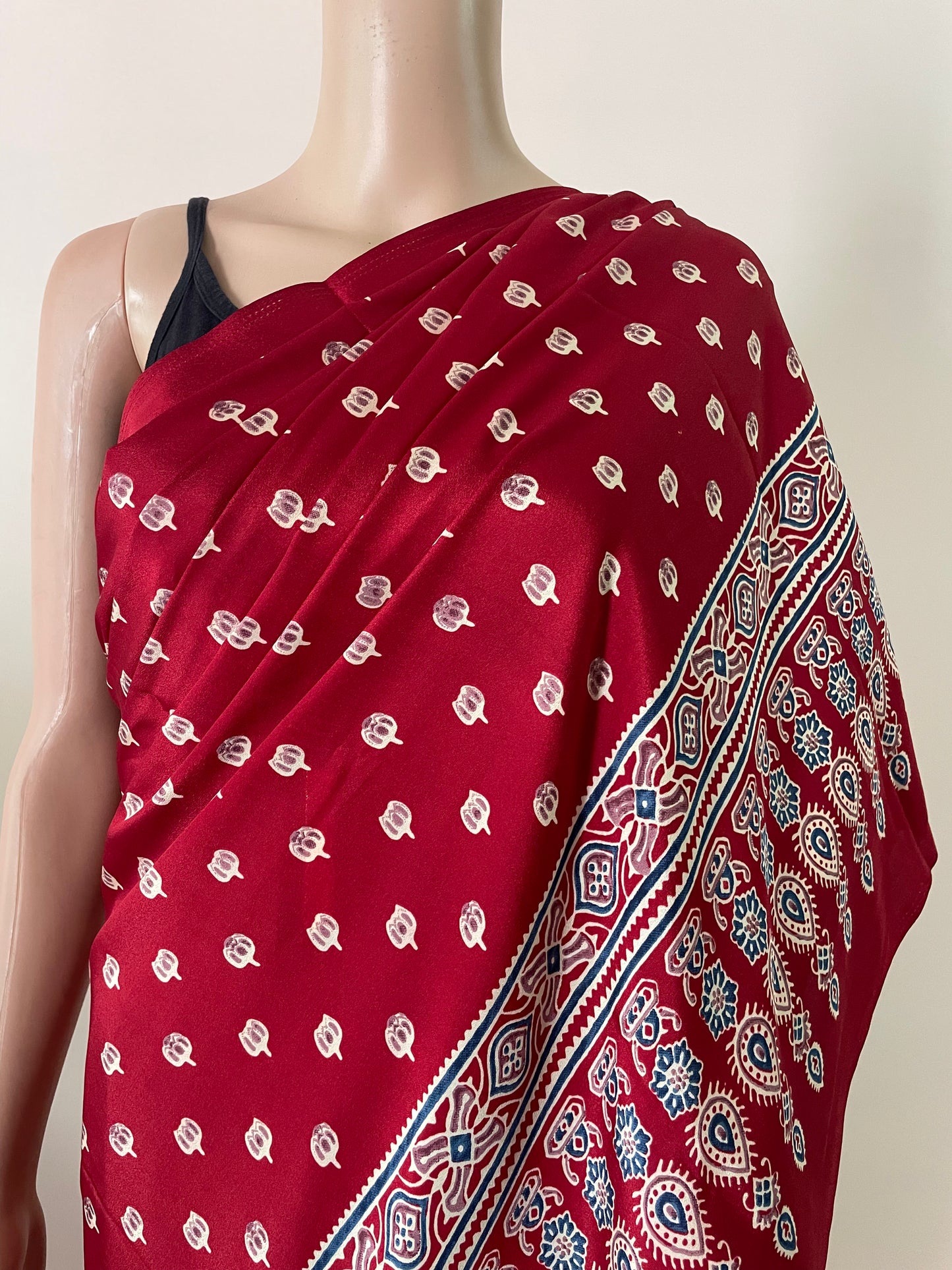 Ajrakh Pallu Booti Print Crepe Saree