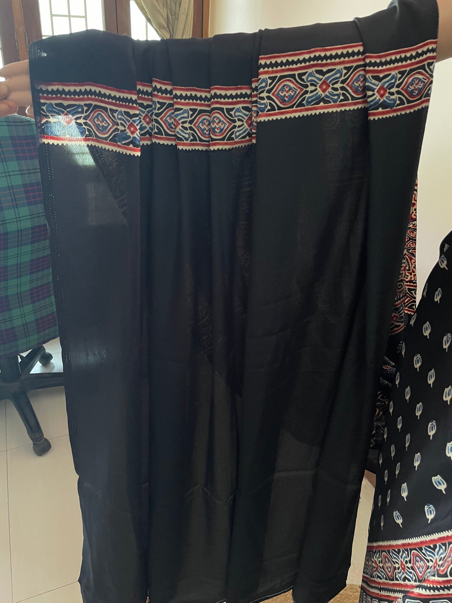 Ajrakh Pallu Booti Print Crepe Saree