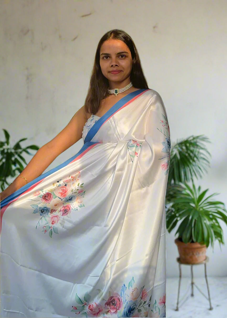 Alia Bhat Floral Printed Satin Silk Saree
