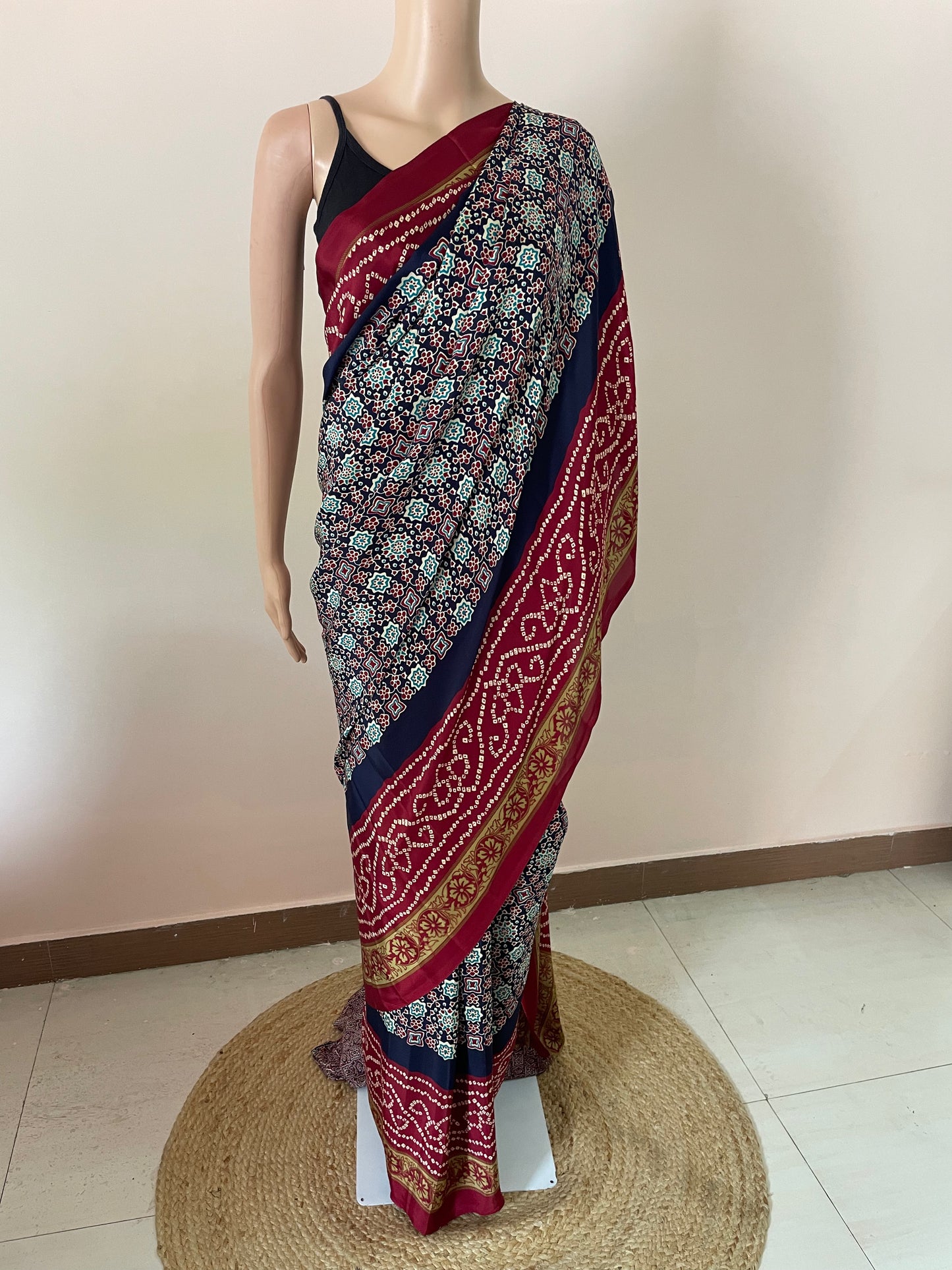 Ajrakh Pallu Crepe Saree
