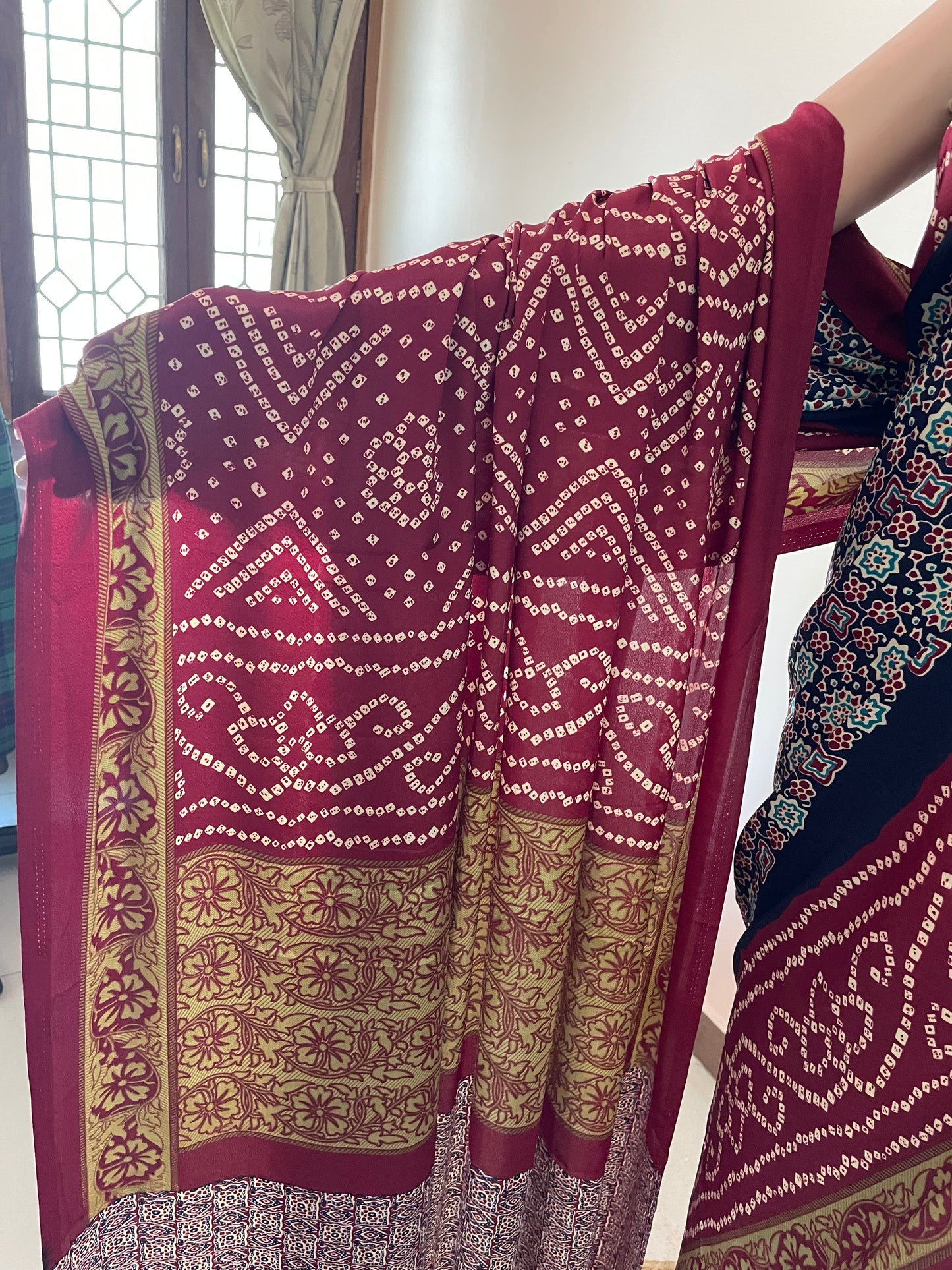Ajrakh Pallu Crepe Saree