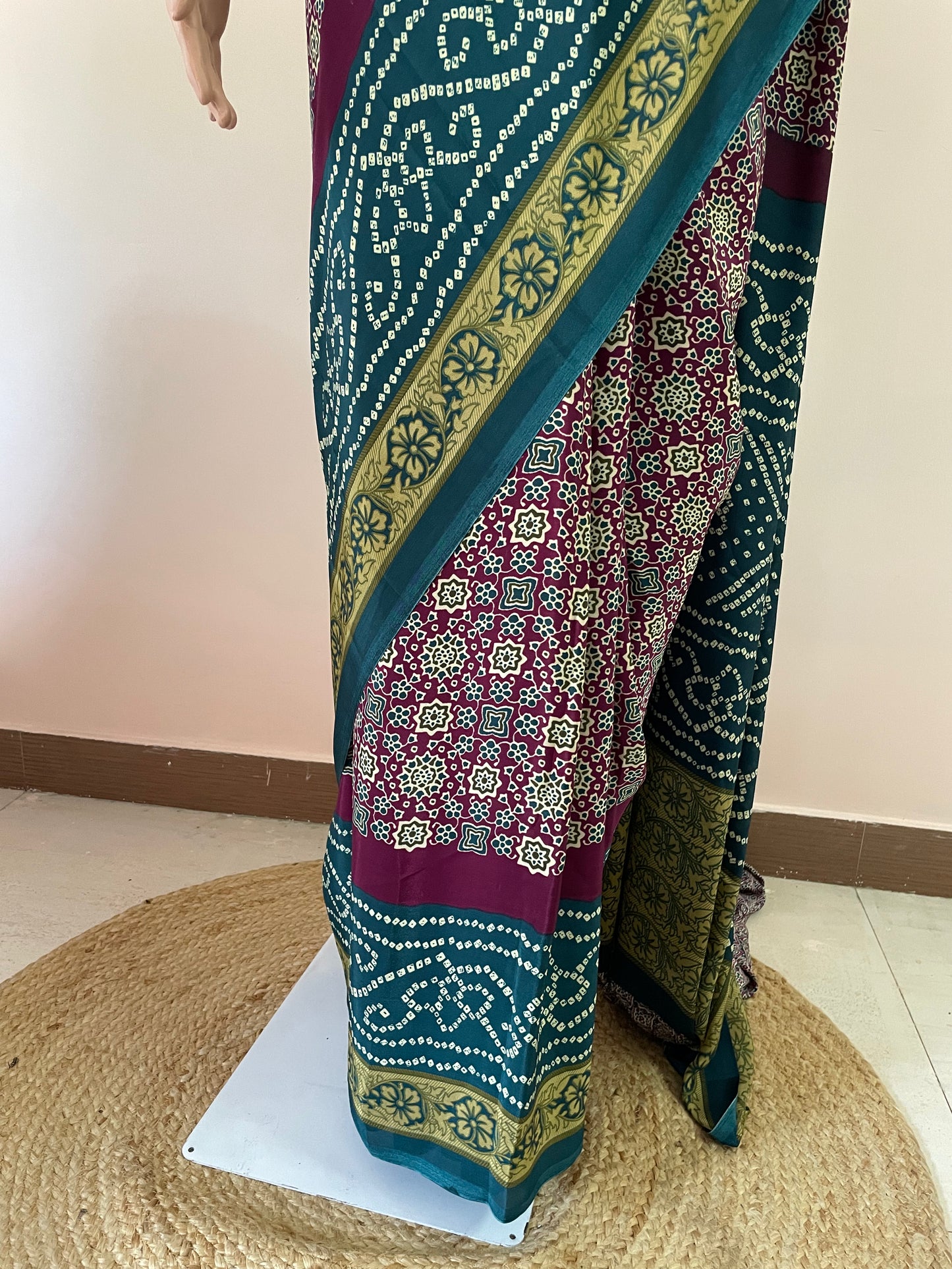Ajrakh Pallu Crepe Saree