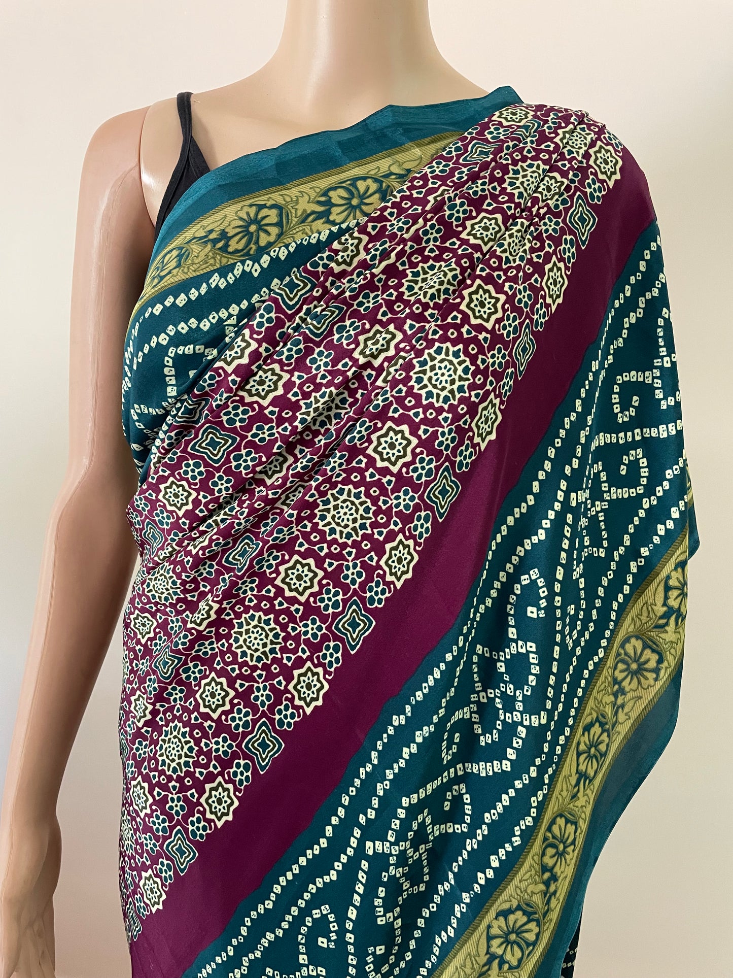 Ajrakh Pallu Crepe Saree