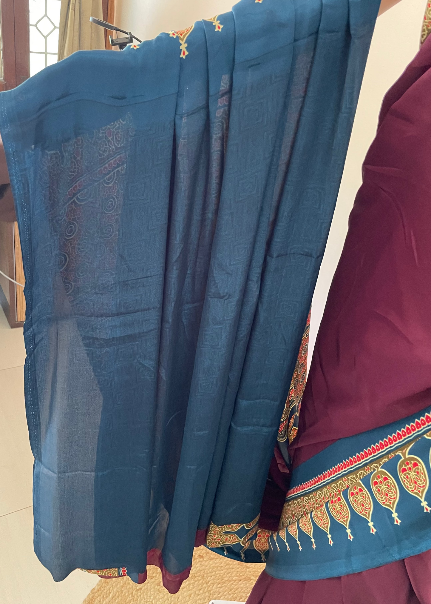 Ajrakh Pallu Plain Crepe Saree