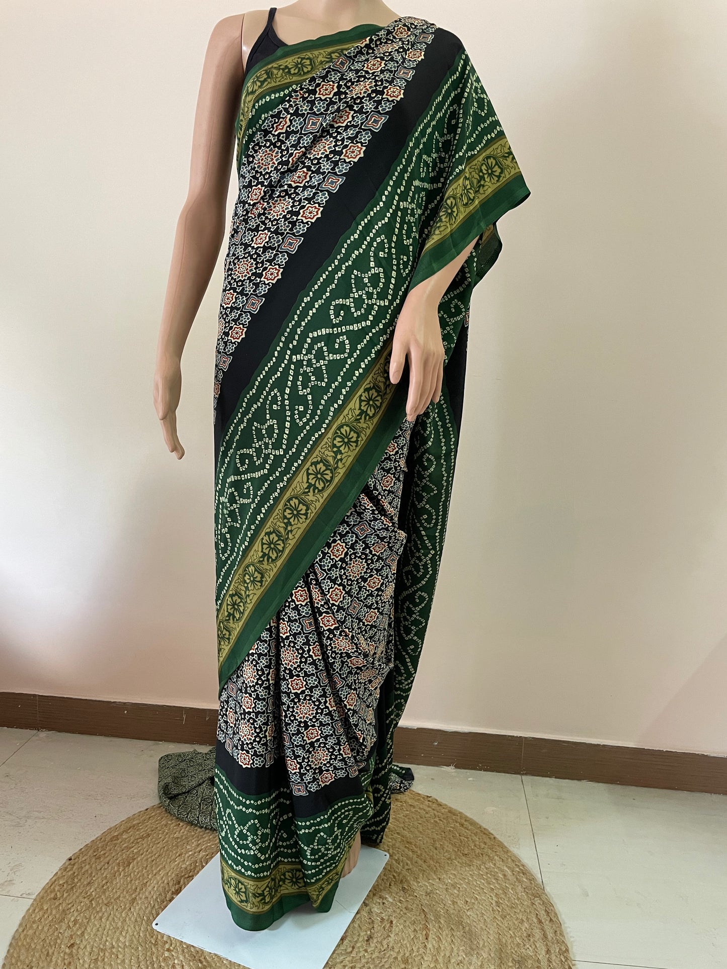 Ajrakh Pallu Crepe Saree