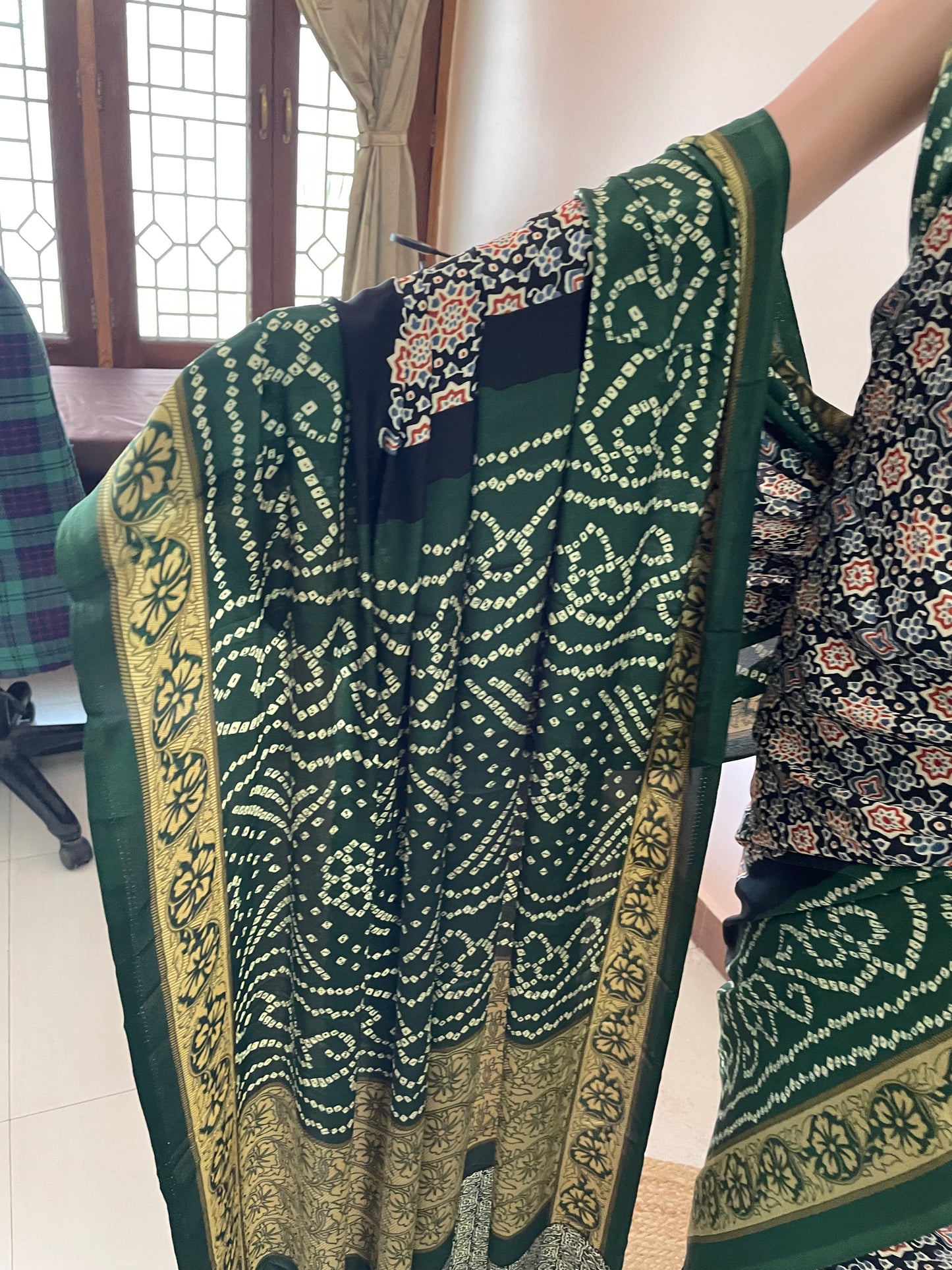 Ajrakh Pallu Crepe Saree