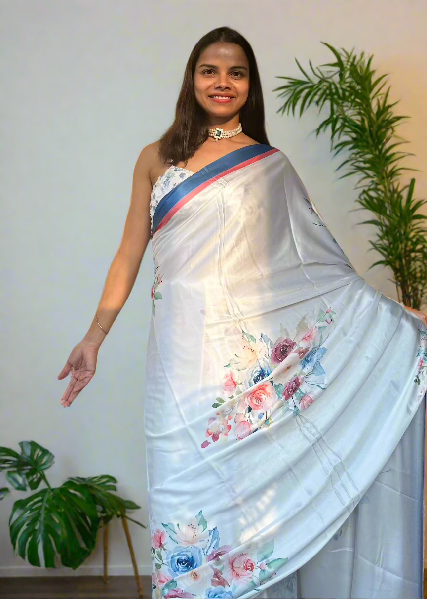 Alia Bhat Floral Printed Satin Silk Saree