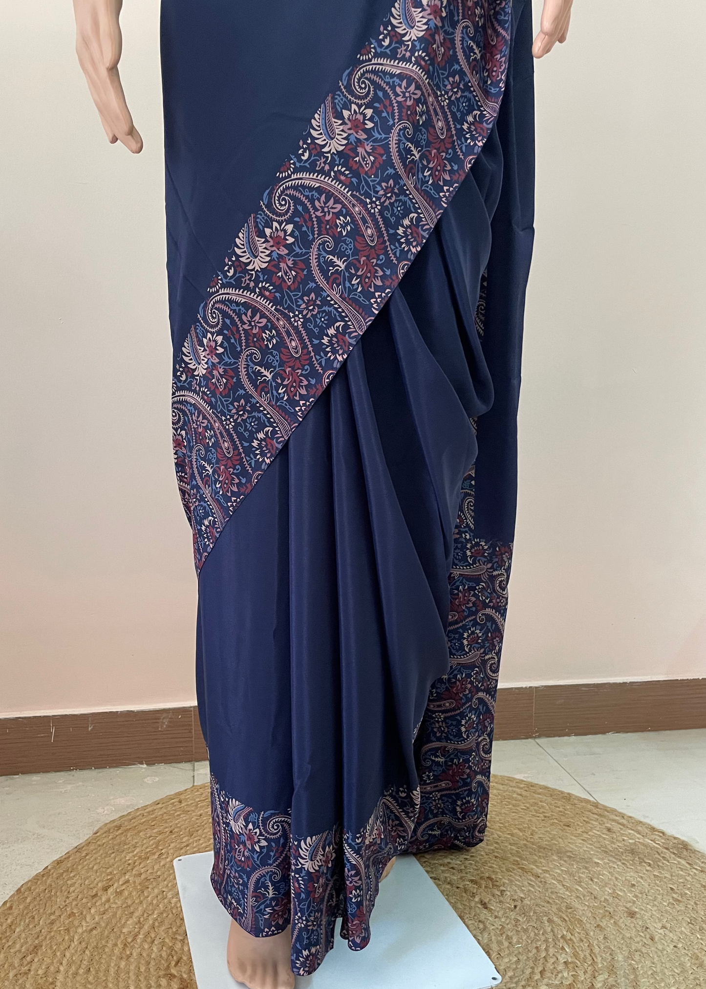 Plain Border Print Crepe Saree