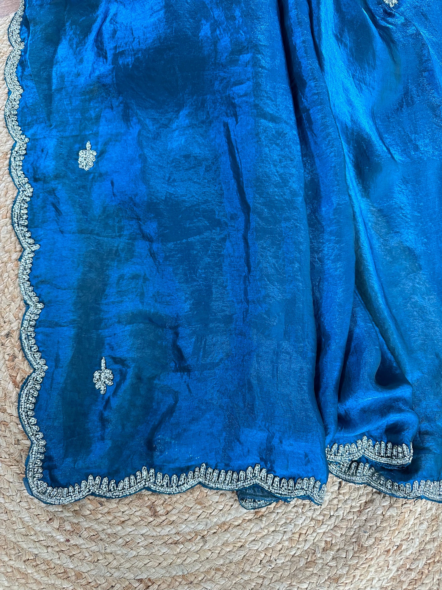 Peacock Blue Mahi Party Wear Tissue Saree