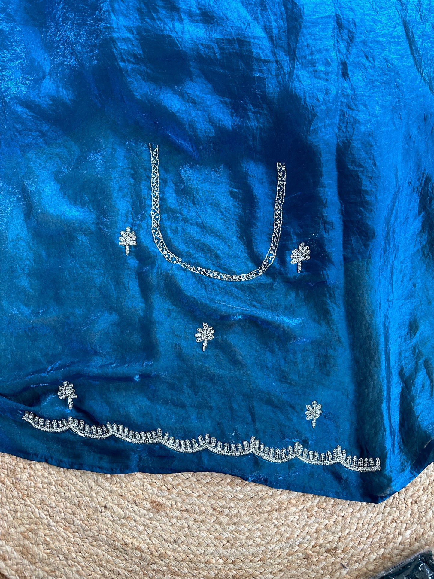 Peacock Blue Mahi Party Wear Tissue Saree