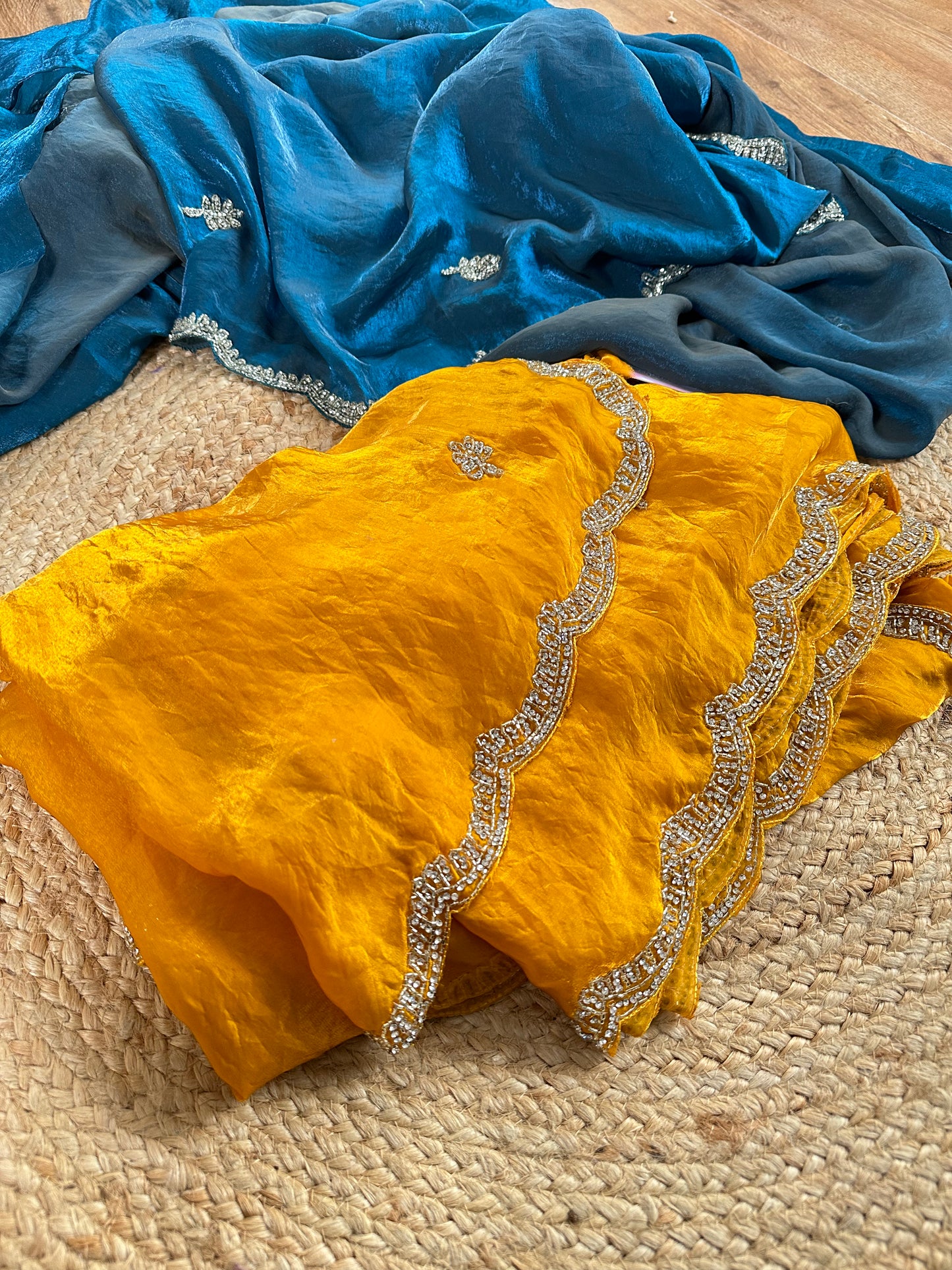 Peacock Blue Mahi Party Wear Tissue Saree
