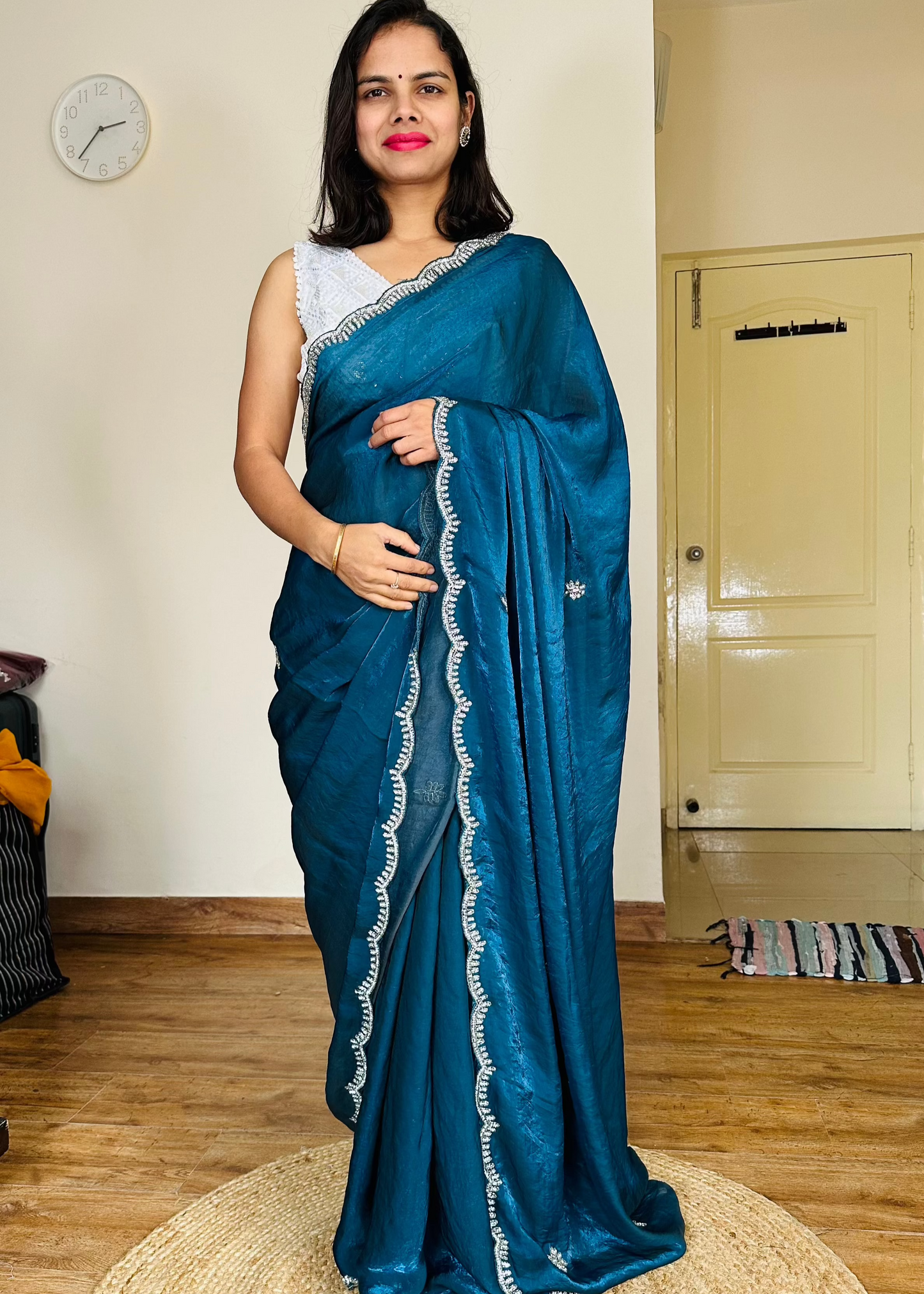 Peacock Blue Mahi Party Wear Tissue Saree