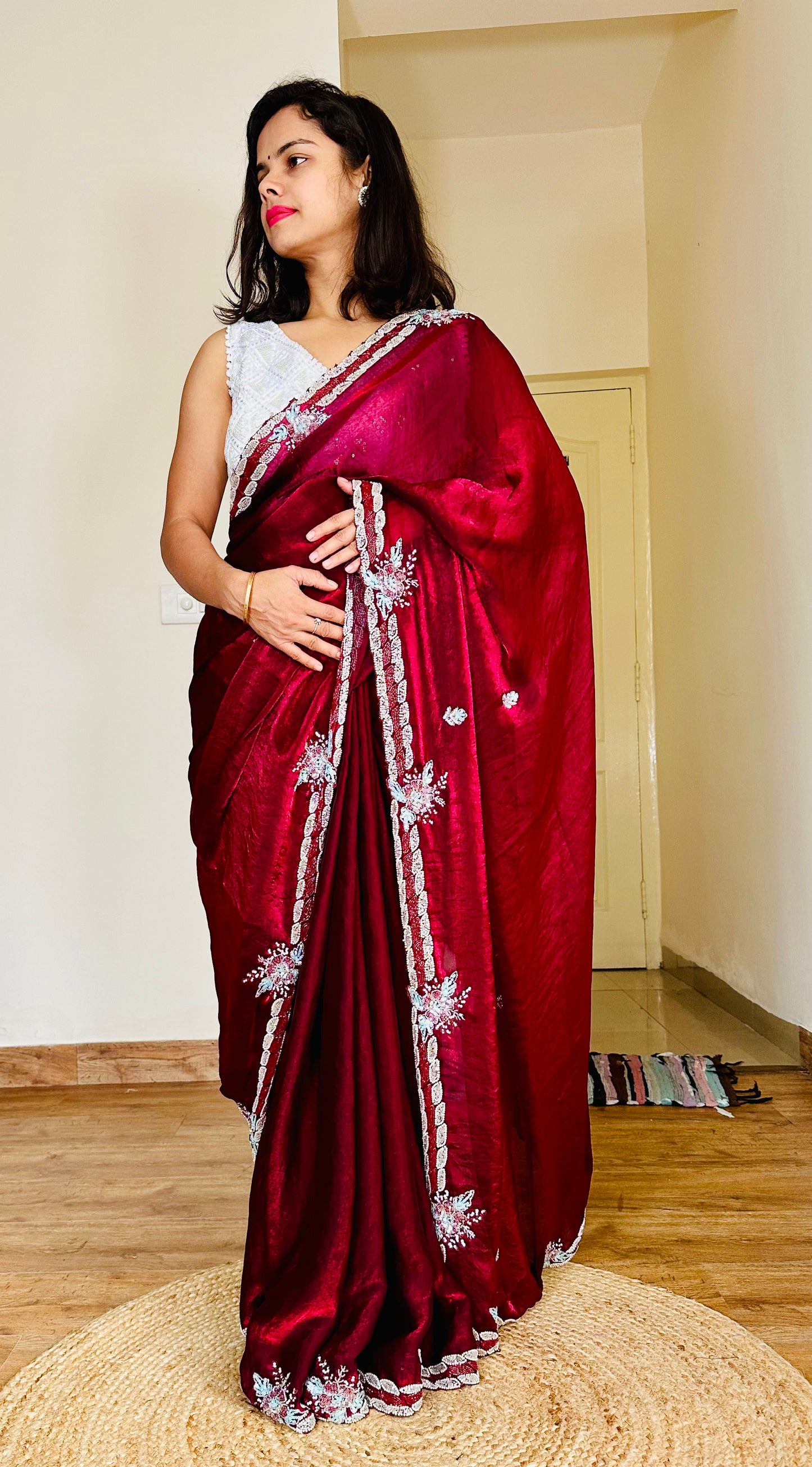 Rani Moti Hand Embroidered Saree