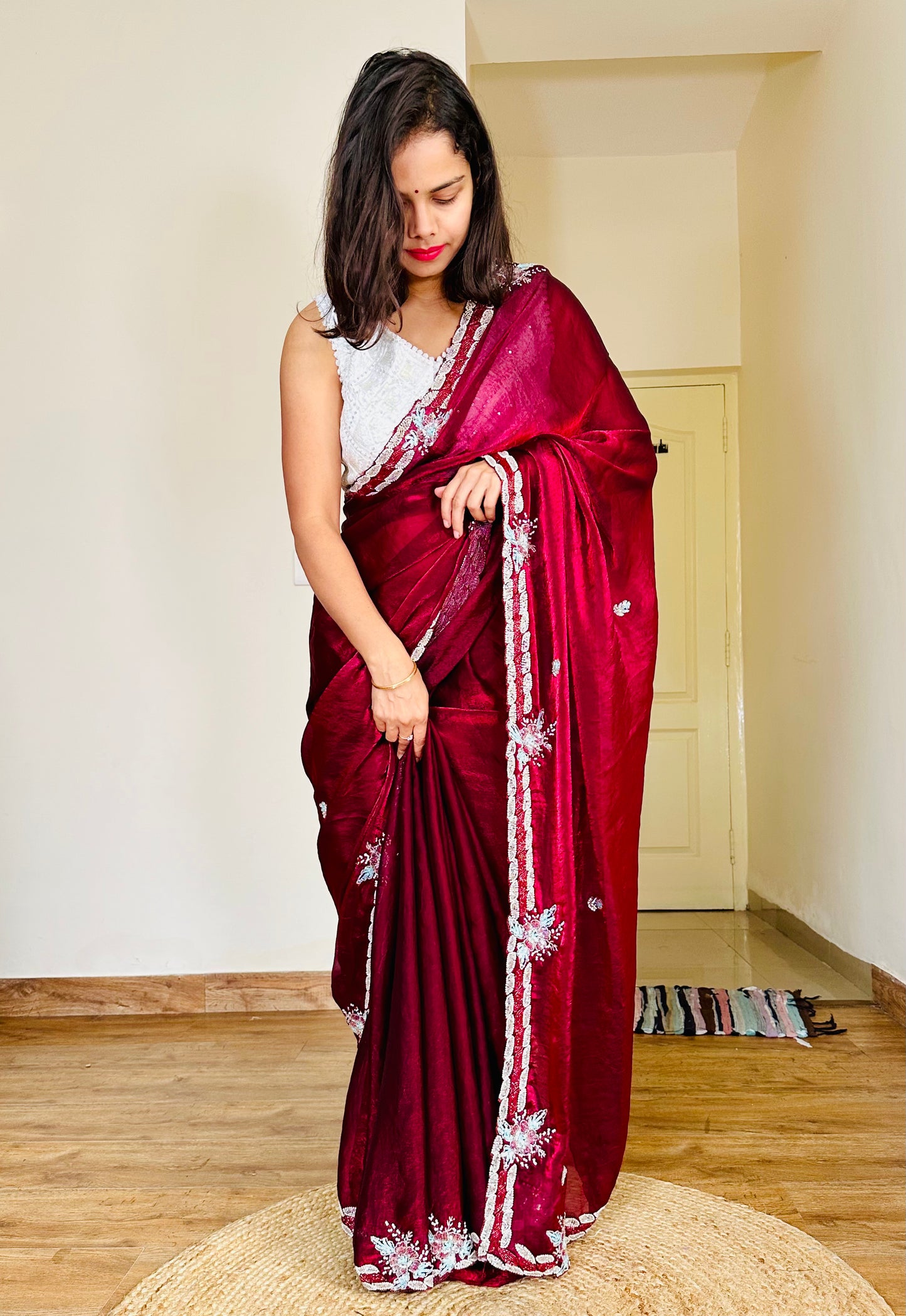 Rani Moti Hand Embroidered Saree