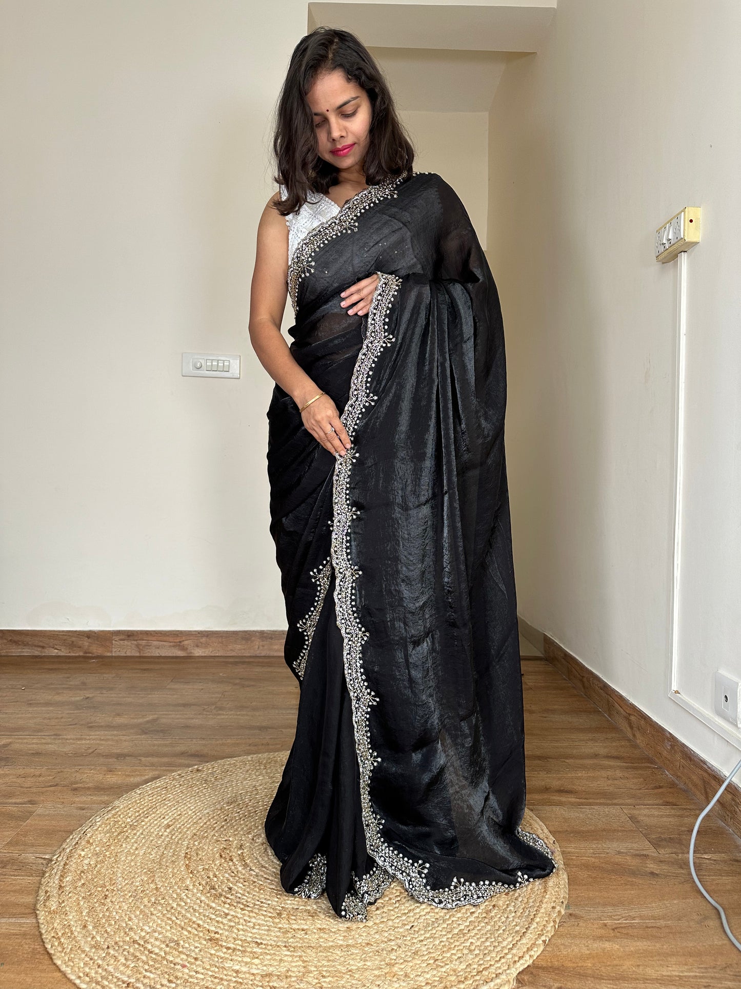 Heavy Border Designer Saree with Necklace Blouse