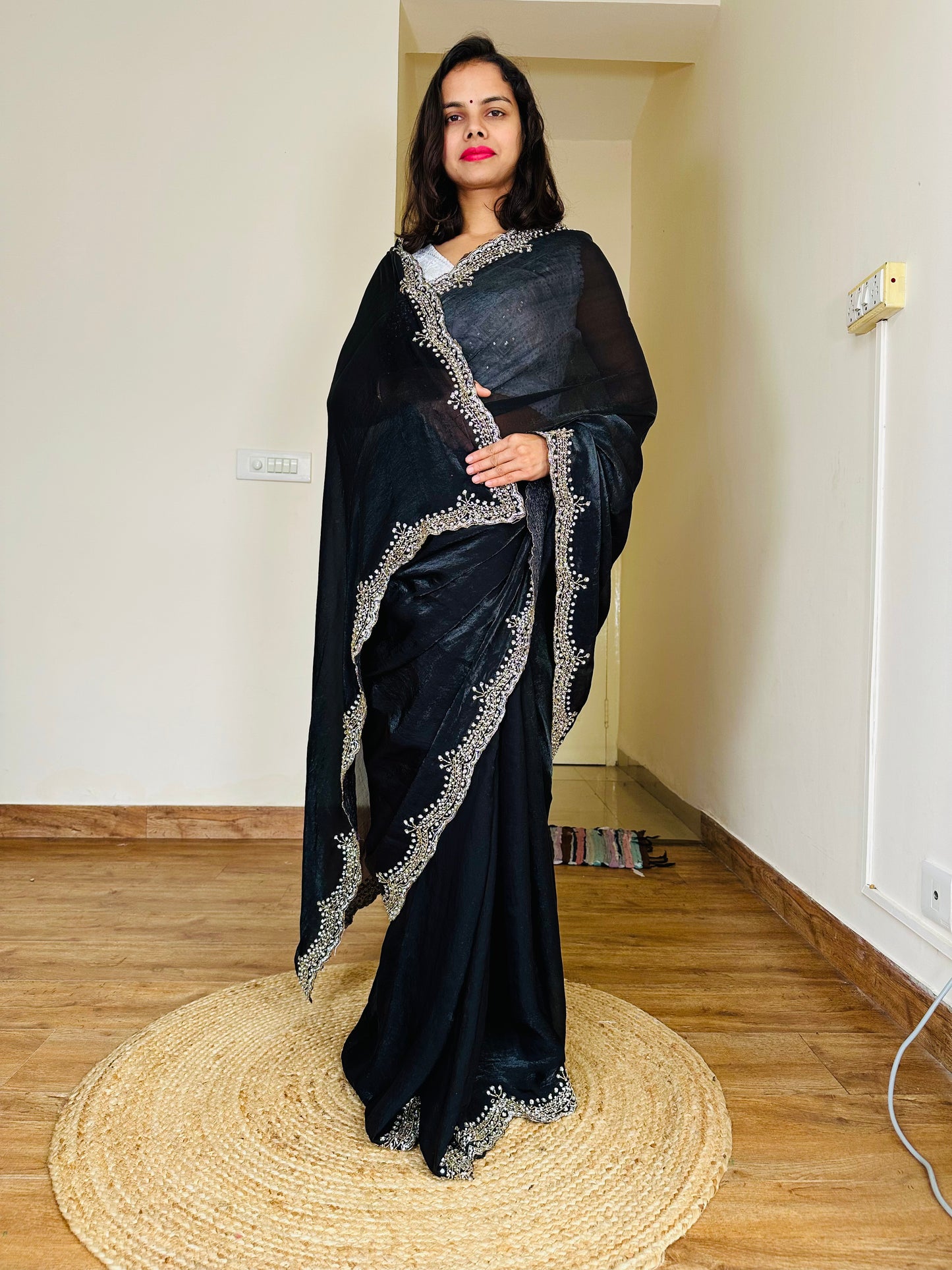 Heavy Border Designer Saree with Necklace Blouse