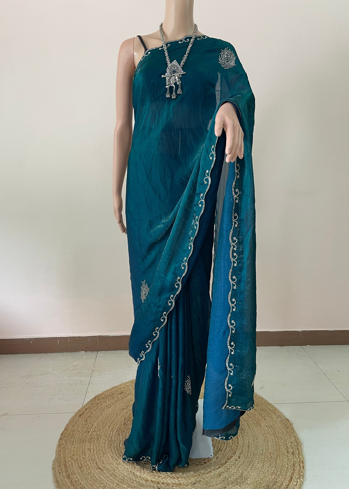 Morpankh Tissue Swarovski Saree