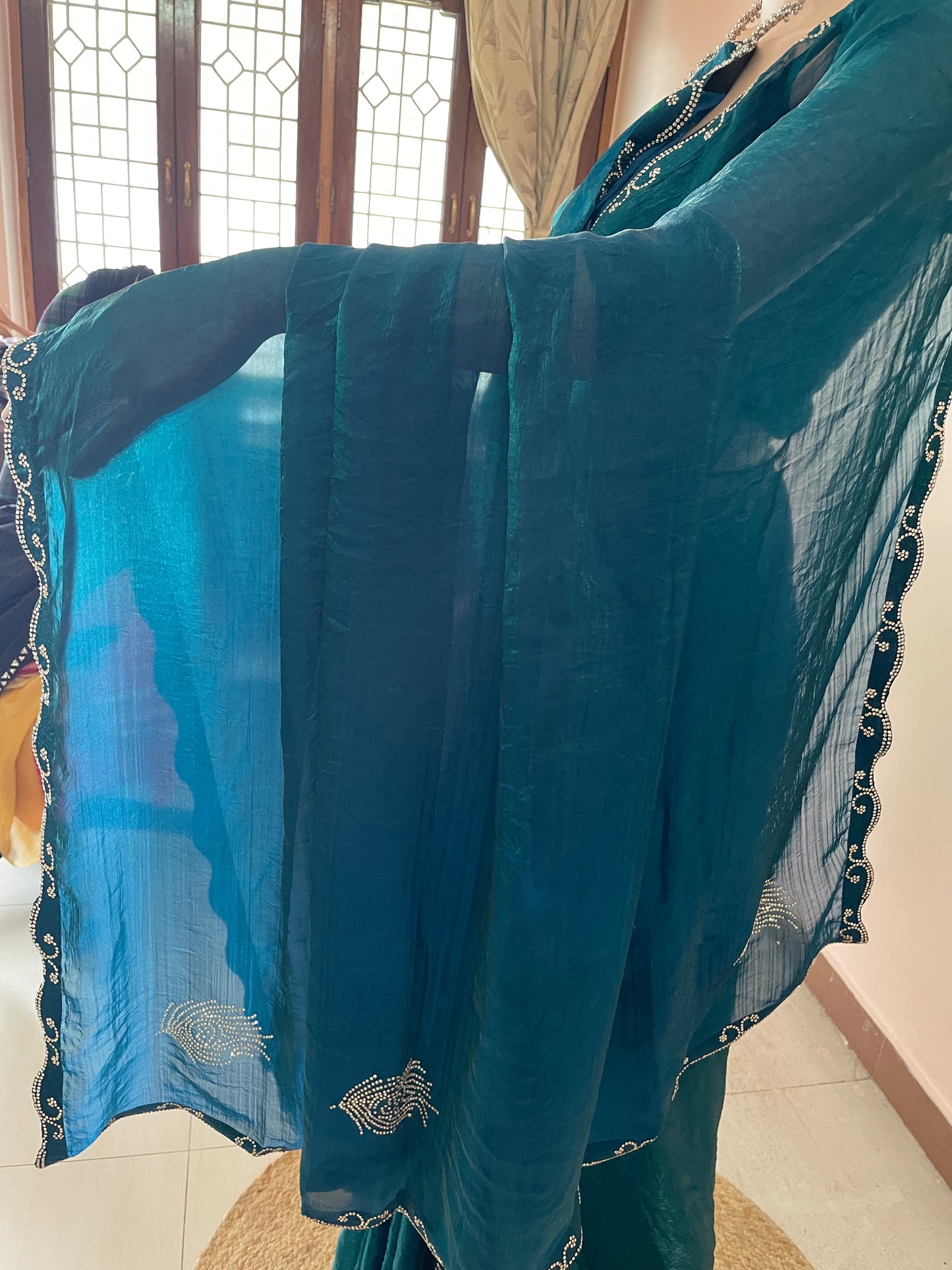Morpankh Tissue Swarovski Saree