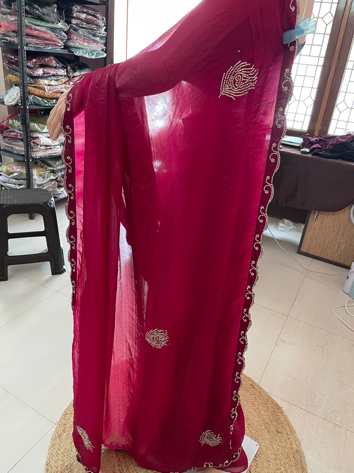Morpankh Tissue Swarovski Saree