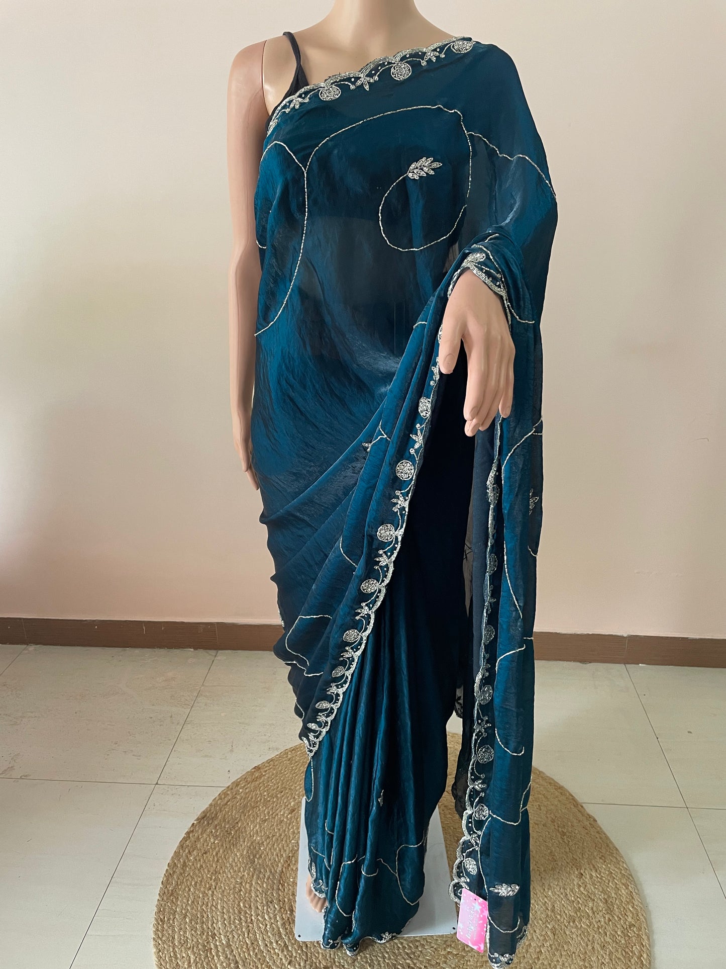 Rani Tissue Embroidered Saree