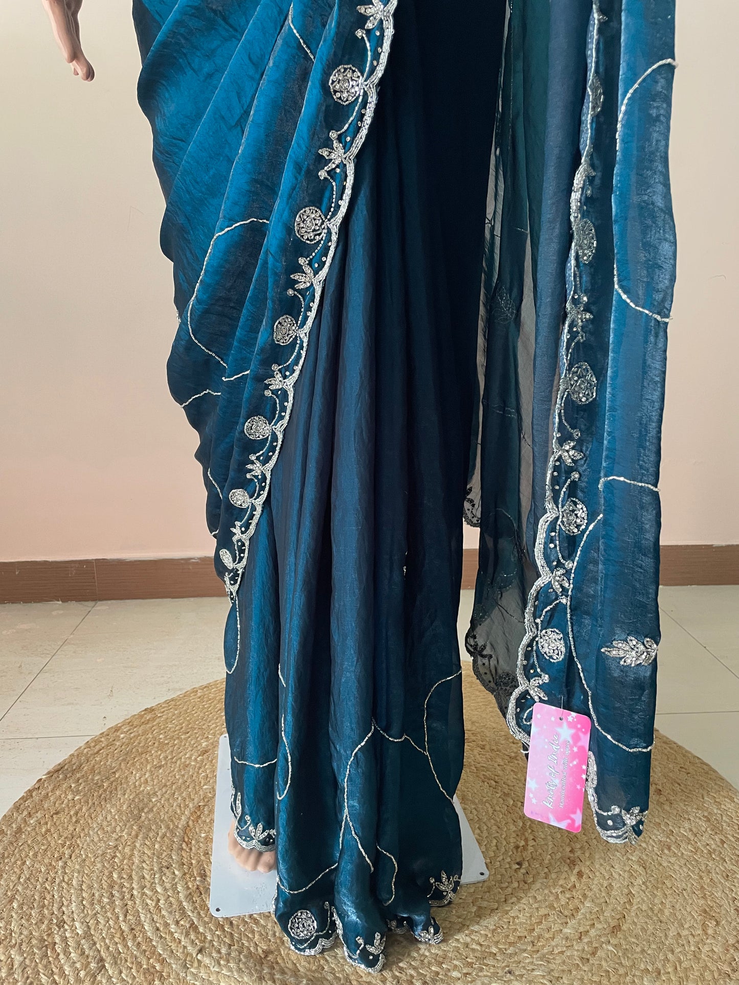 Rani Tissue Embroidered Saree