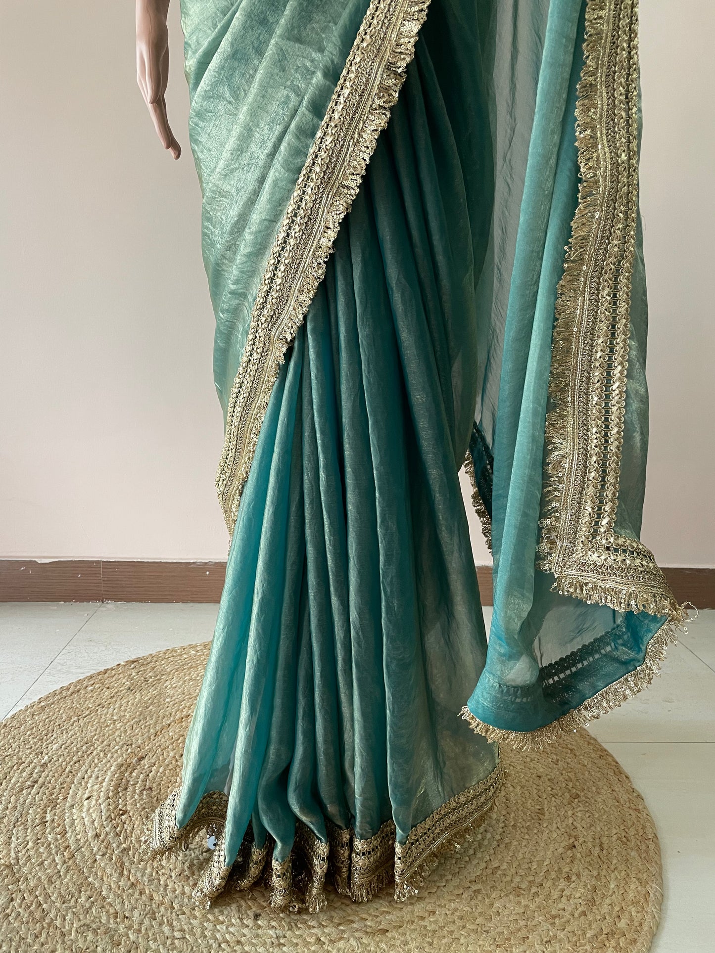 Pastel Green Maharani Royal Tissue Saree