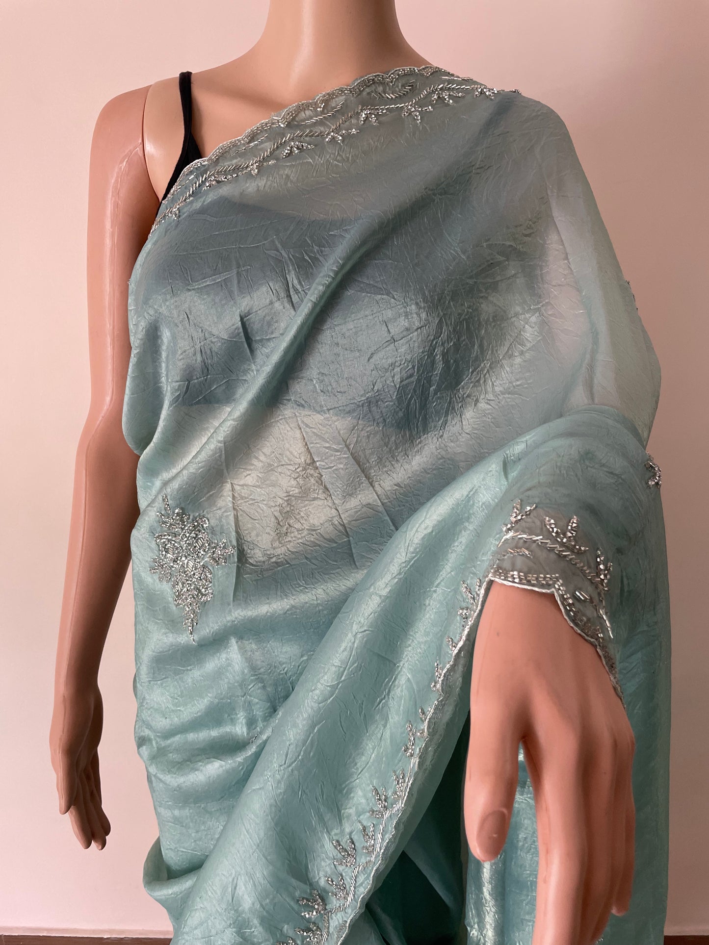 Midnight Spark Pastel Green Party Wear Saree