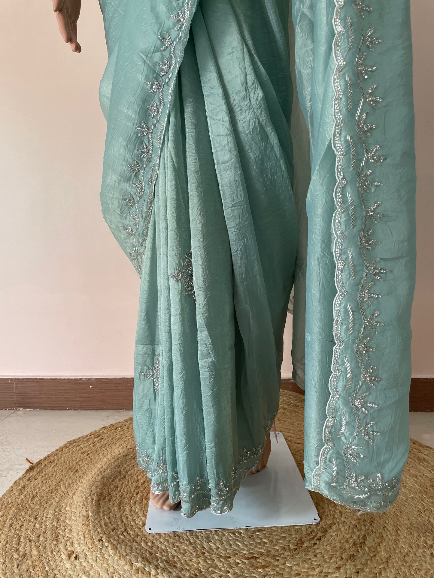 Midnight Spark Pastel Green Party Wear Saree