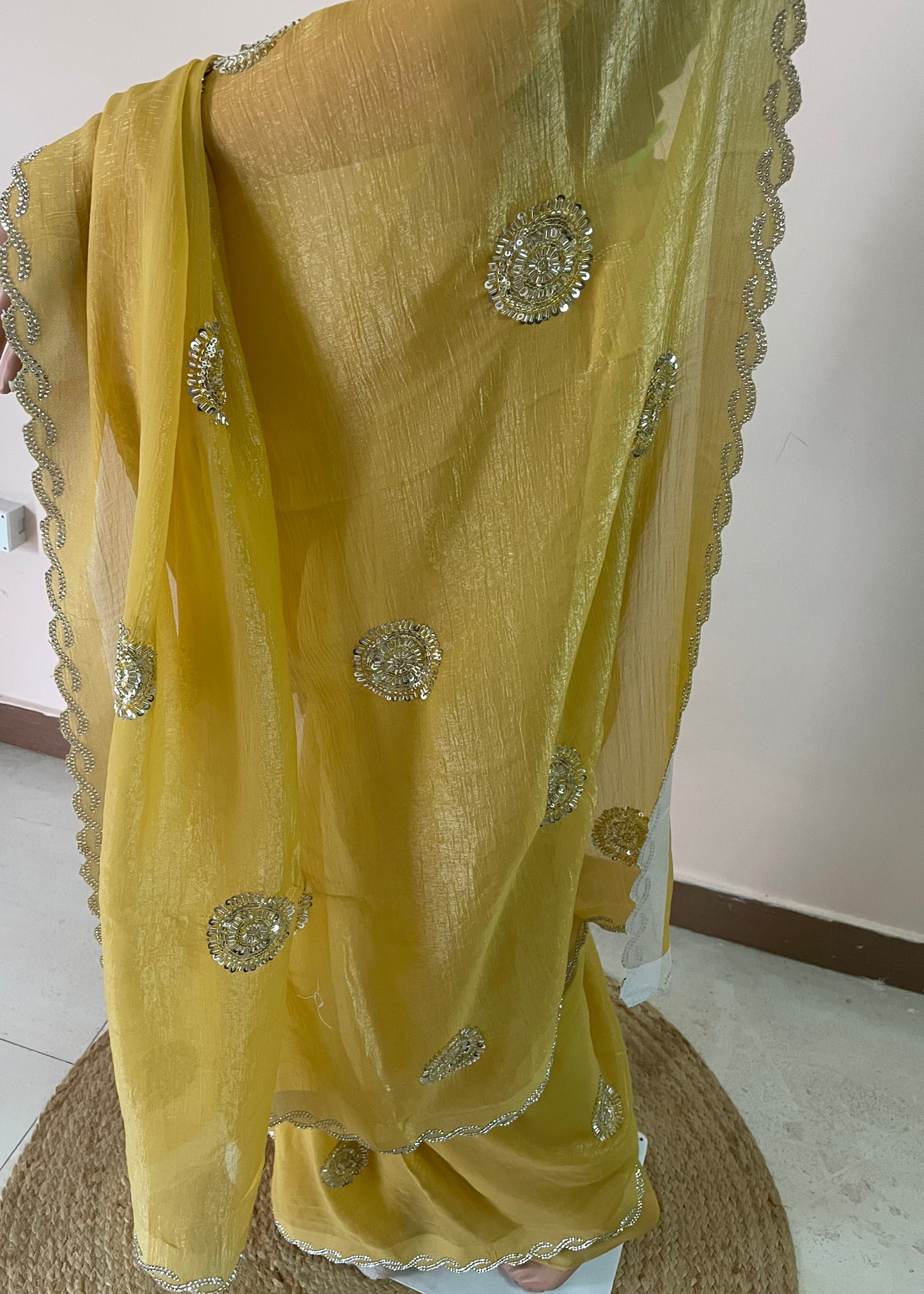 Lemon Moonlit Handwork Saree